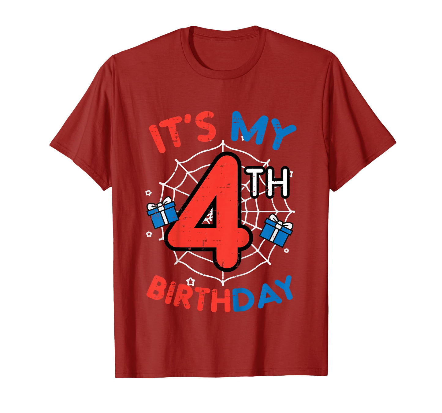 Its My 4th Birthday Spider Web 4 Year Old Bday Boys Kids T-Shirt