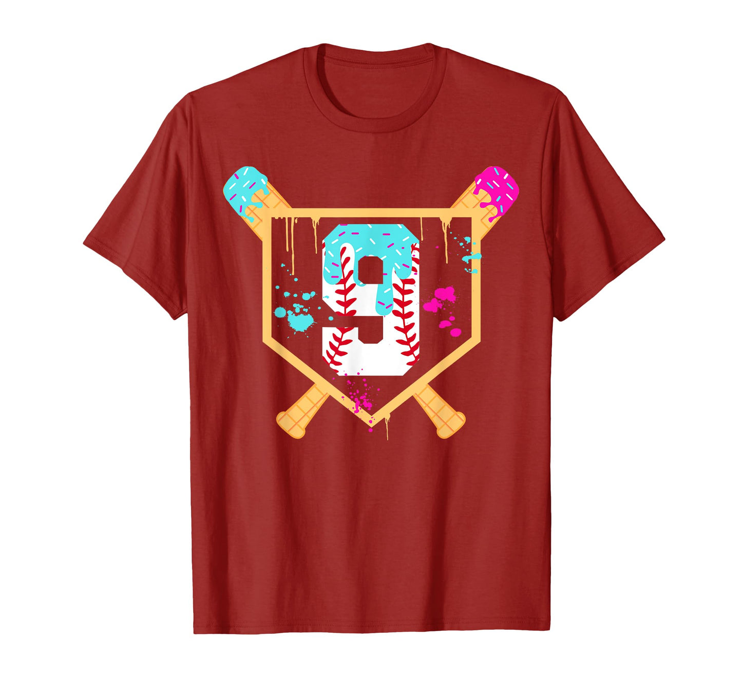 Baseball 9 Year Old Ice Cream Drip 9th Birthday Boy 9 T-Shirt