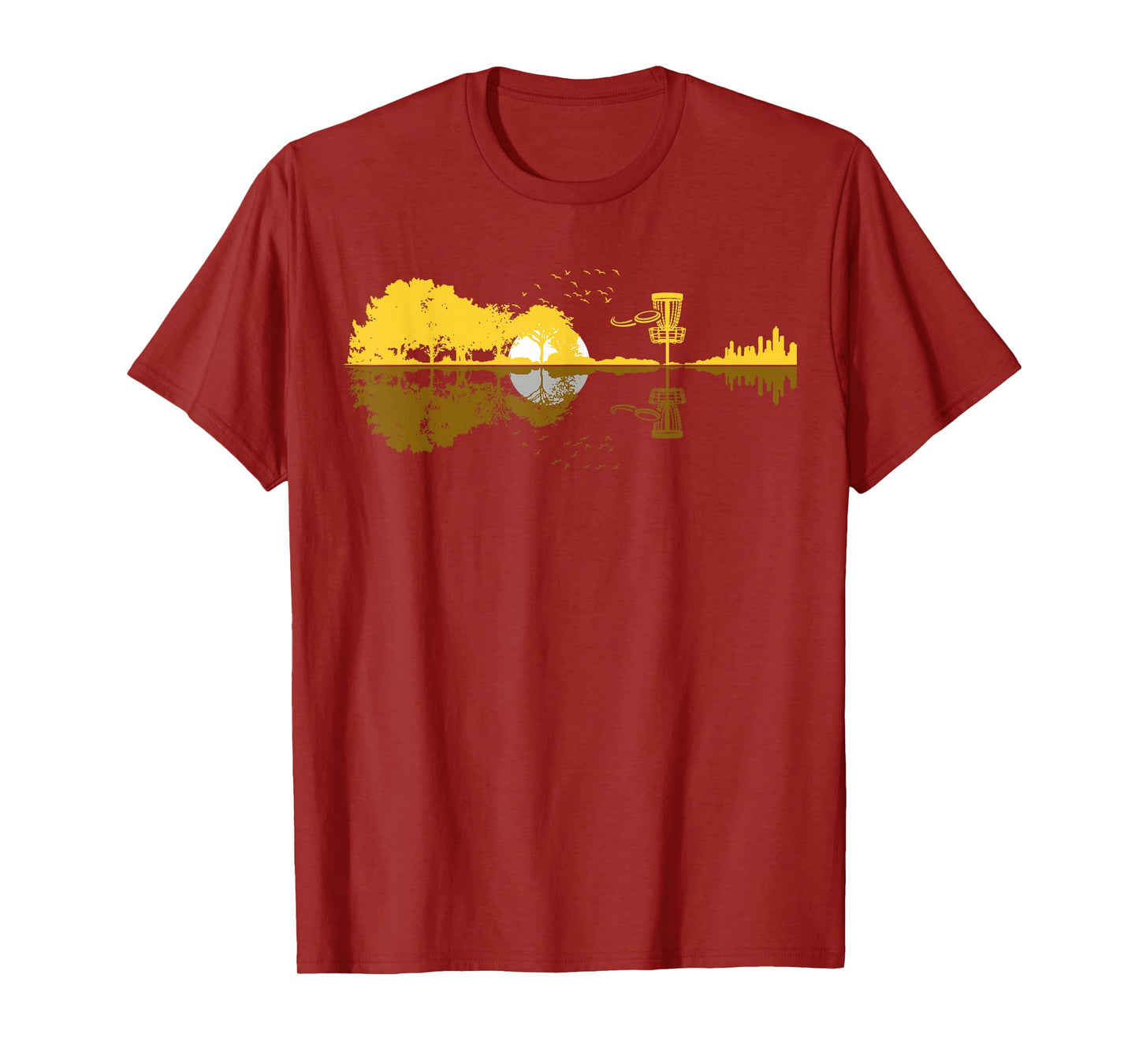 Disc Golf Sunset Guitar Guitarist Player Golfing Frisbee Dad T-Shirt