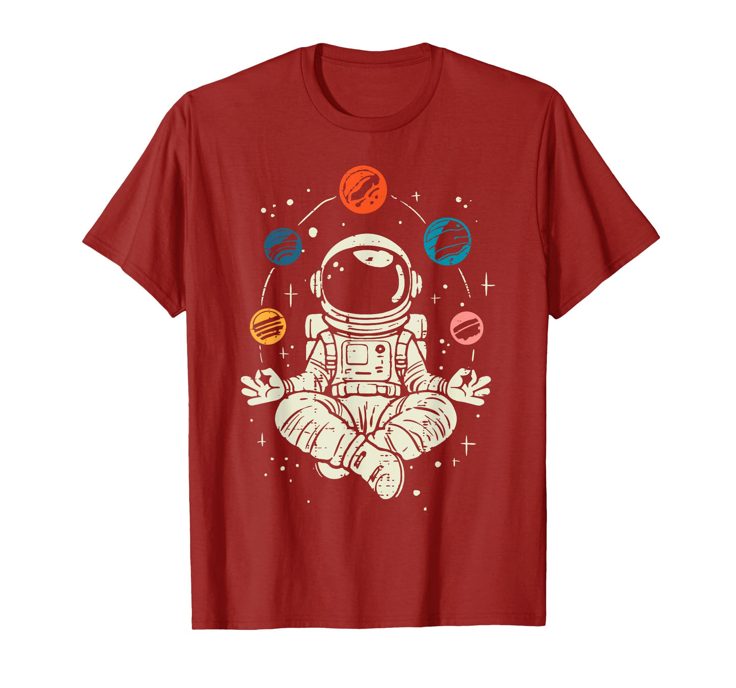 Meditating Astronaut Planets Space Yoga Lotus Kids Men Women T-Shirt