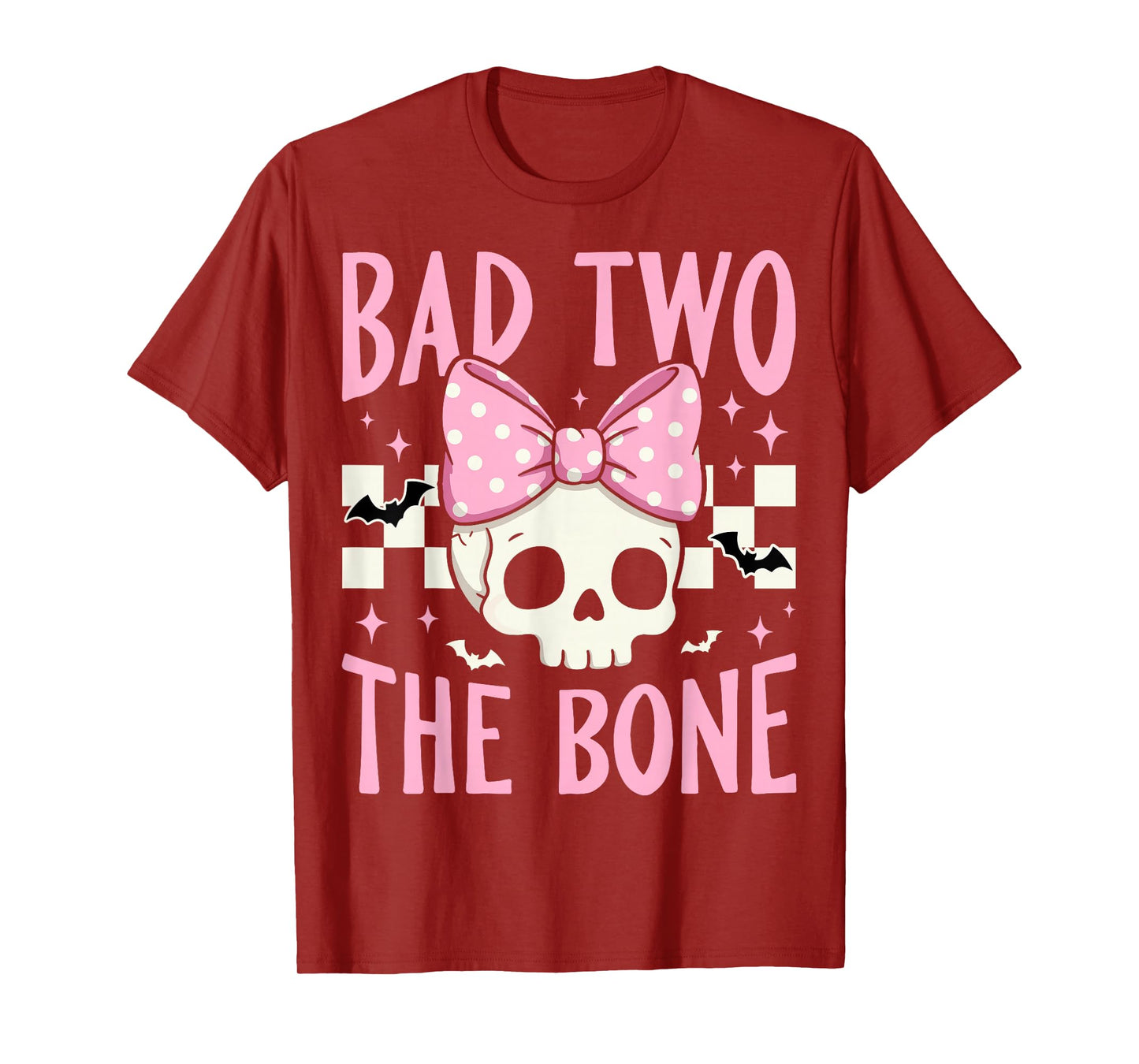 Bad Two The Bone Skull with Pink Bow for Halloween T-Shirt