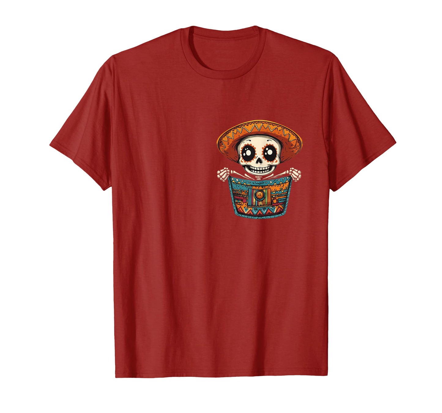 Pocket Cinco De Mayo Serape Party Skeleton Mariachi Mexican T-Shirt