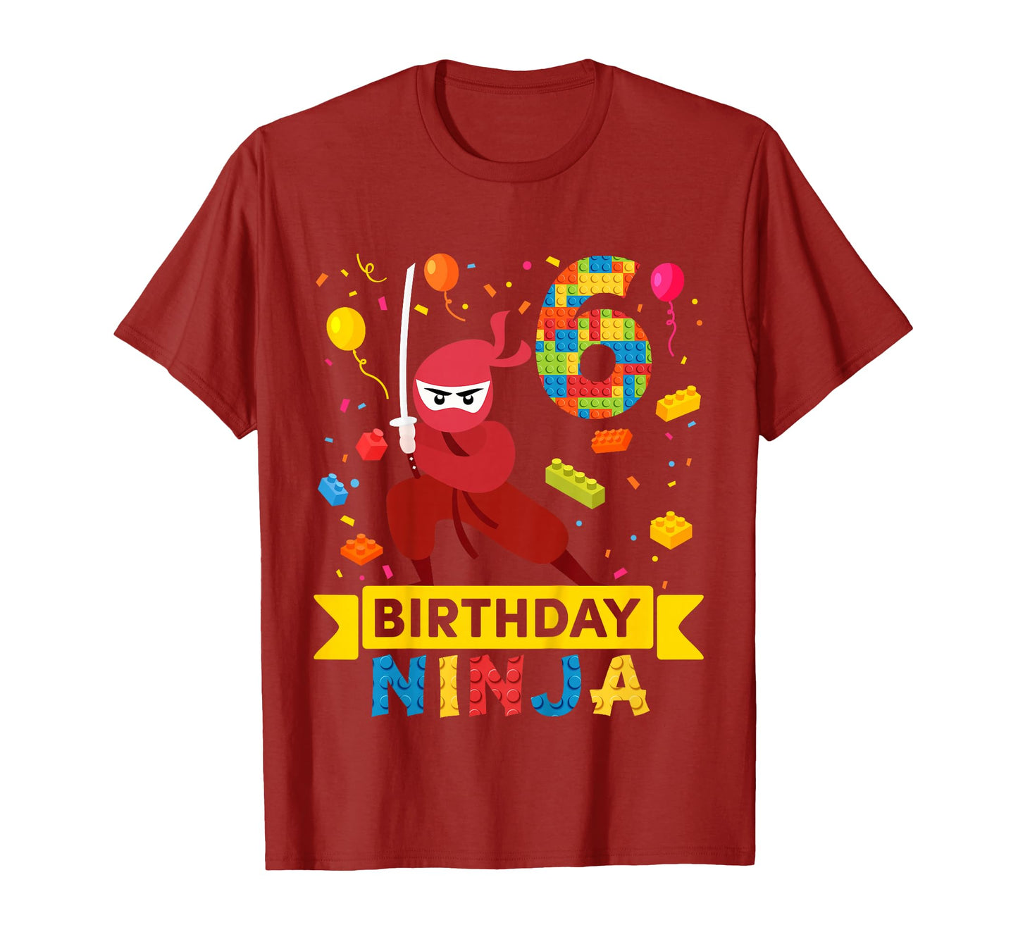 Kids 6 Year Old Building Blocks Ninja 6th Birthday Boy T-Shirt
