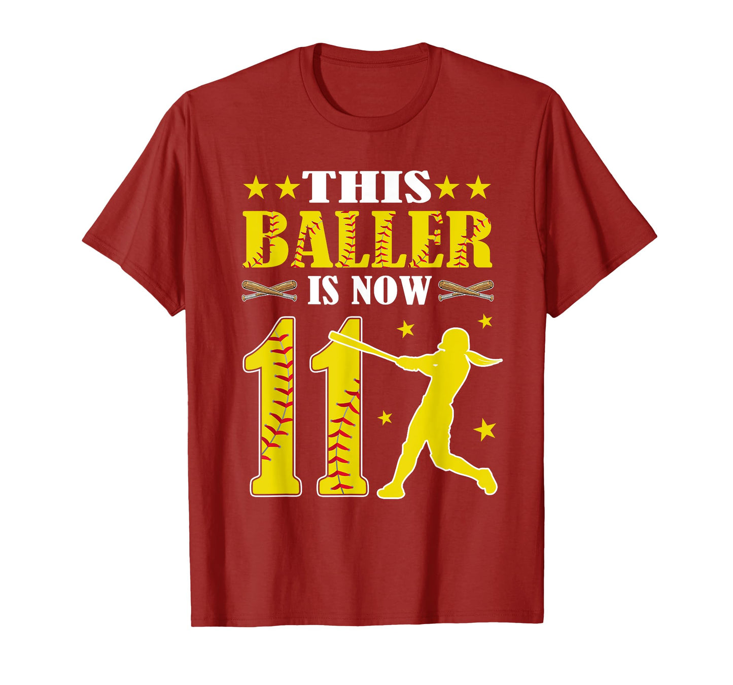 This Baller Is Now 11 Year Old Birthday Girl Softball 11th T-Shirt