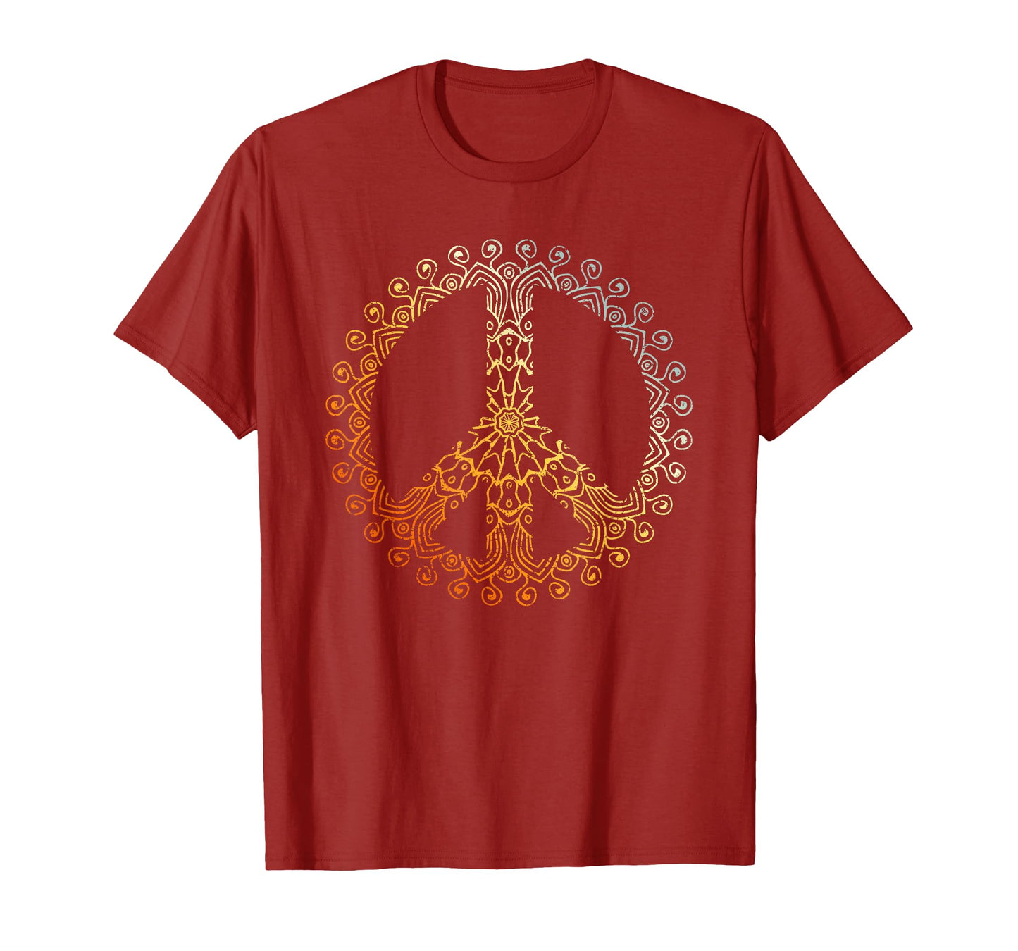 Sunny Neutral Boho Yoga Ornate Mandala Peace Sign Hippie T-Shirt