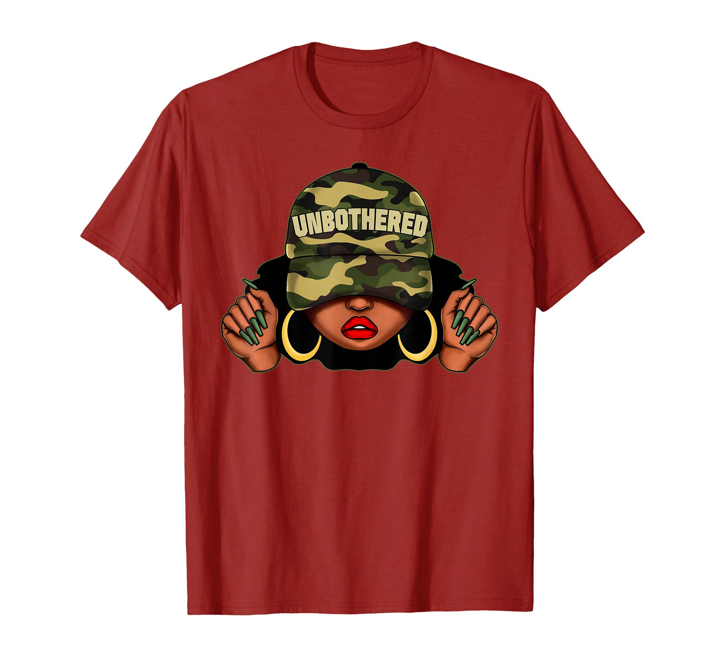 Unbothered Black Girl With Cap Camo Afro Woman Black Queen T-Shirt