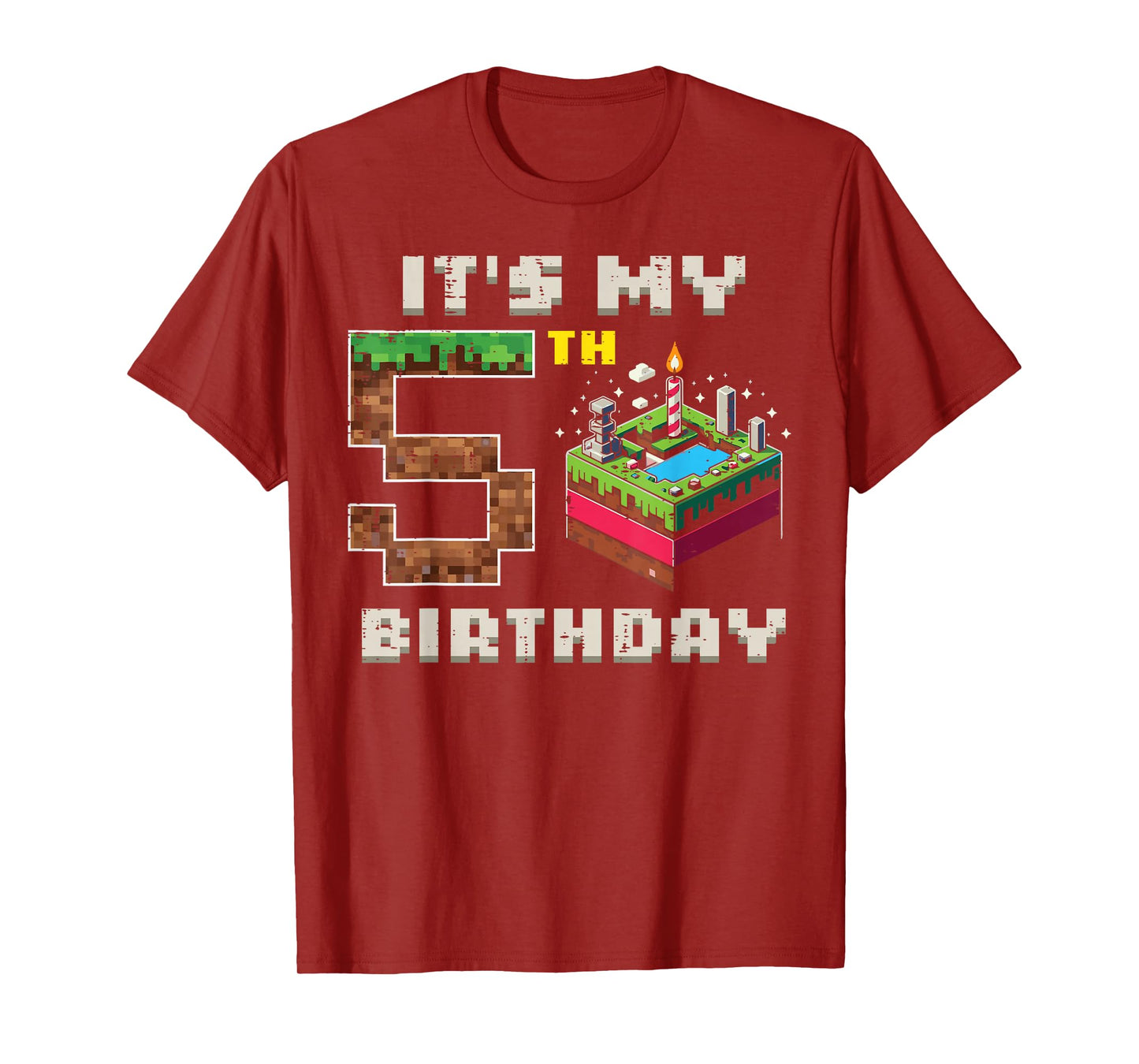 My 5th Birthday Pixel Game 5 Cake Video Gamer Boys Kid Youth T-Shirt
