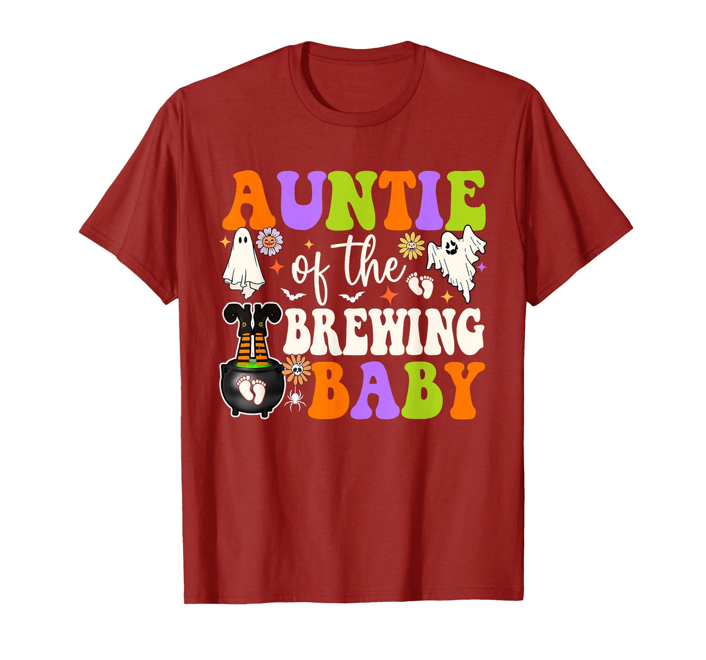 Auntie of Brewing Baby Halloween Theme Baby Shower Spooky T-Shirt