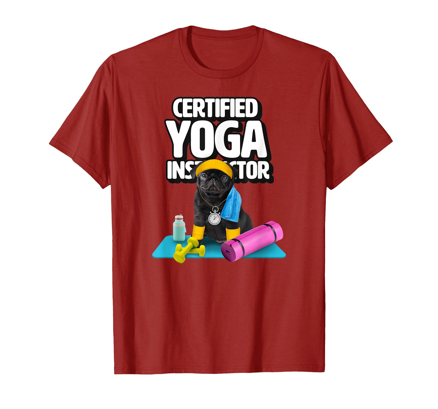 Cute black pug yoga teacher makes yoga for dogs T-Shirt