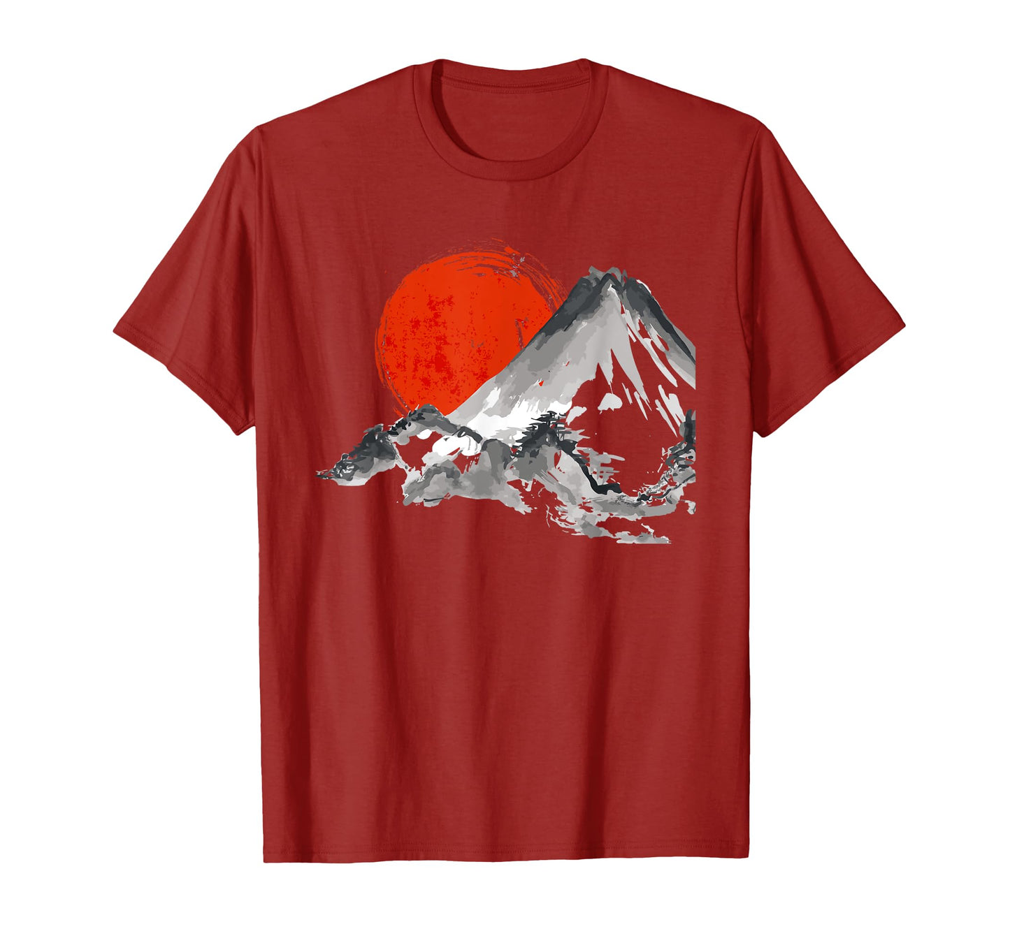 Japanese Rising Sun Over Mount Fuji Watercolor T Shirt T-Shirt