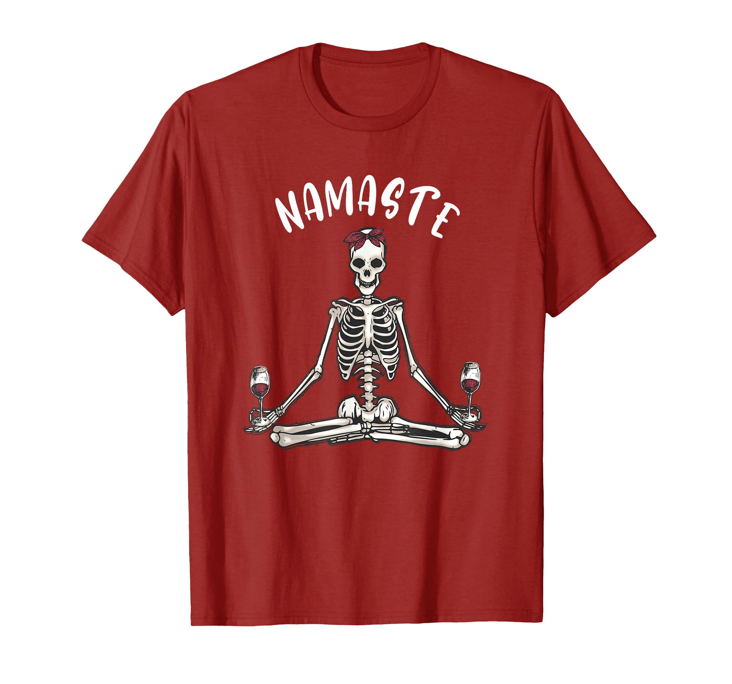 Namaste Yoga Skeleton with Wine funny women's yoga T-Shirt