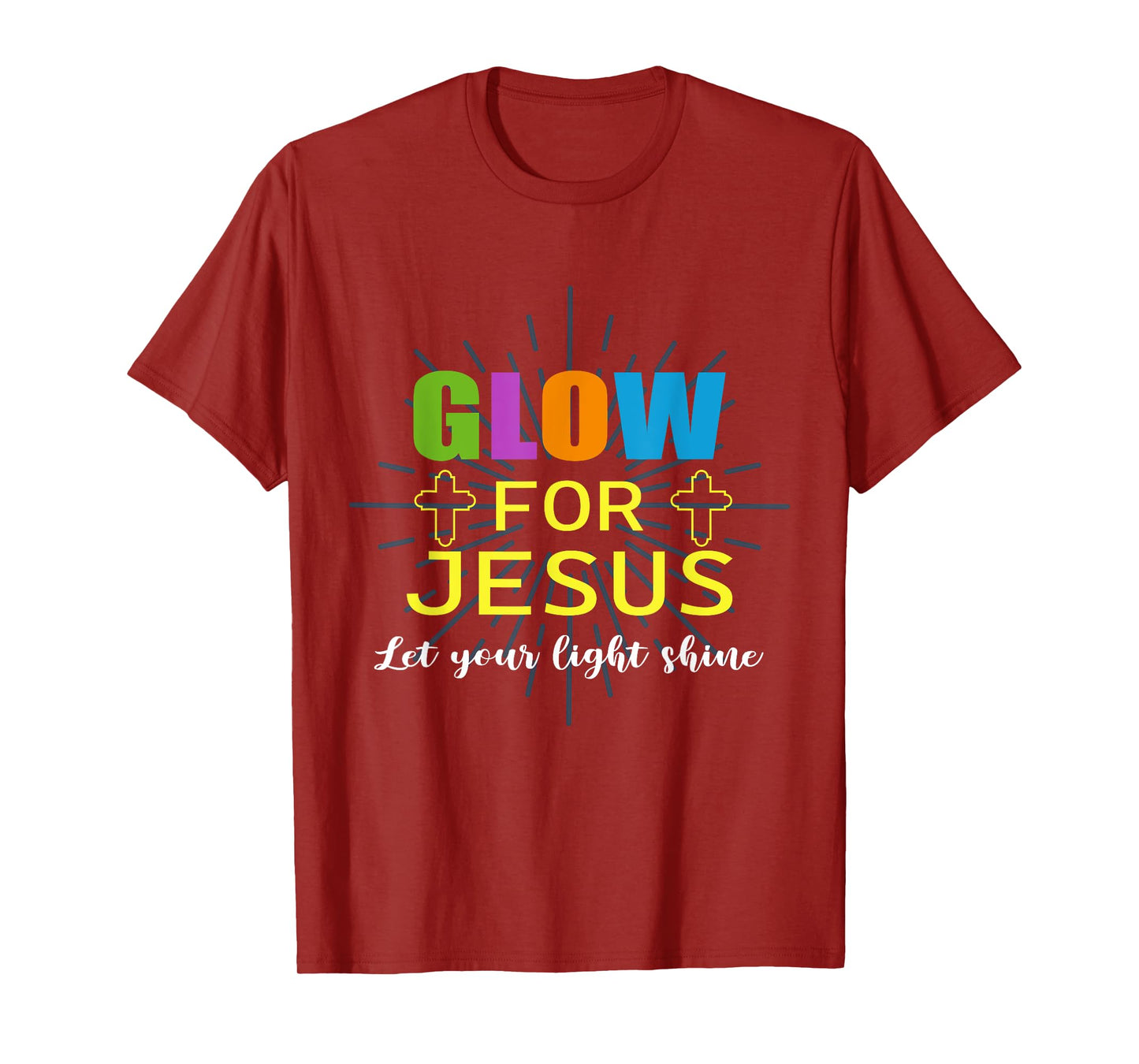Glow-For Jesus Let Your Light Faith, Cross Christian, T-Shirt