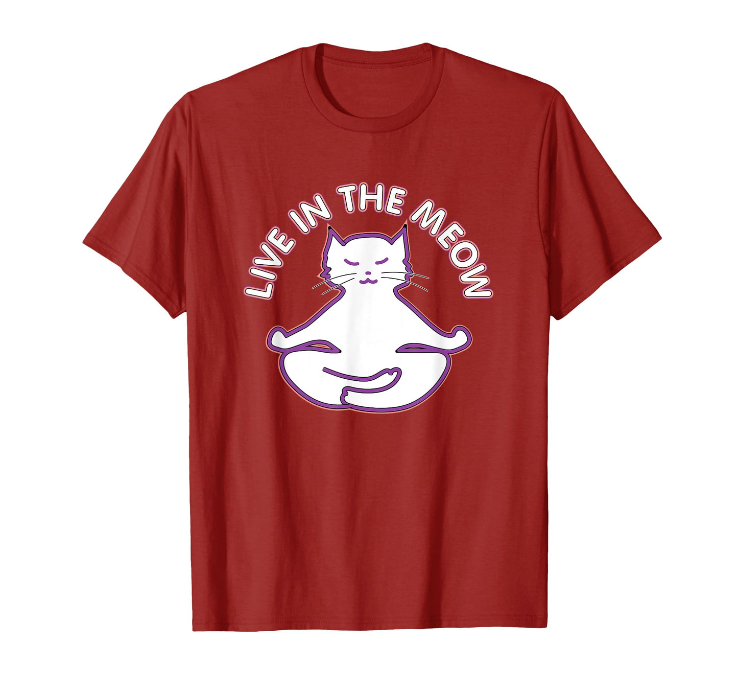 Yoga Teacher Gifts LAD Graphics Yoga Cat 'Live In The Meow' Yogi Kitty Meditation Black Women's Unisex Classic Fit Short Sleeve T-Shirt