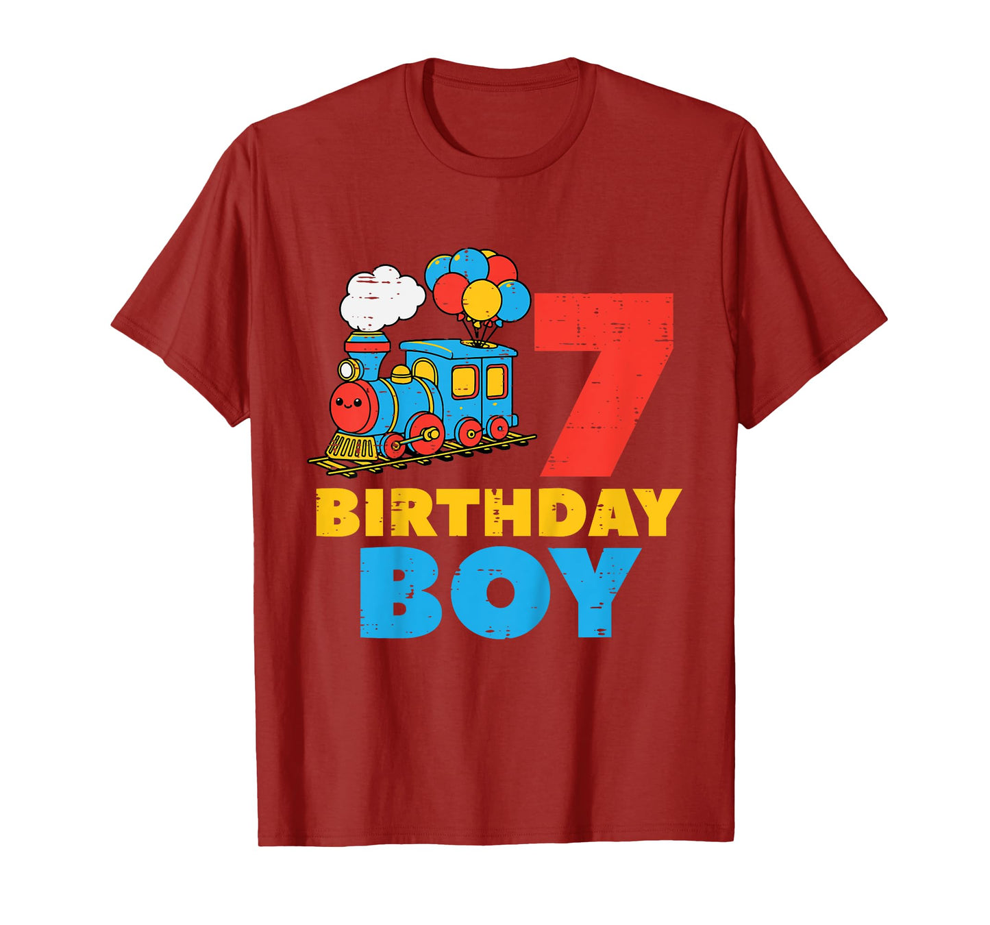 Kids 7th Bday Train Birthday Boy 7 Seven Year Old Party Boys Kids T-Shirt