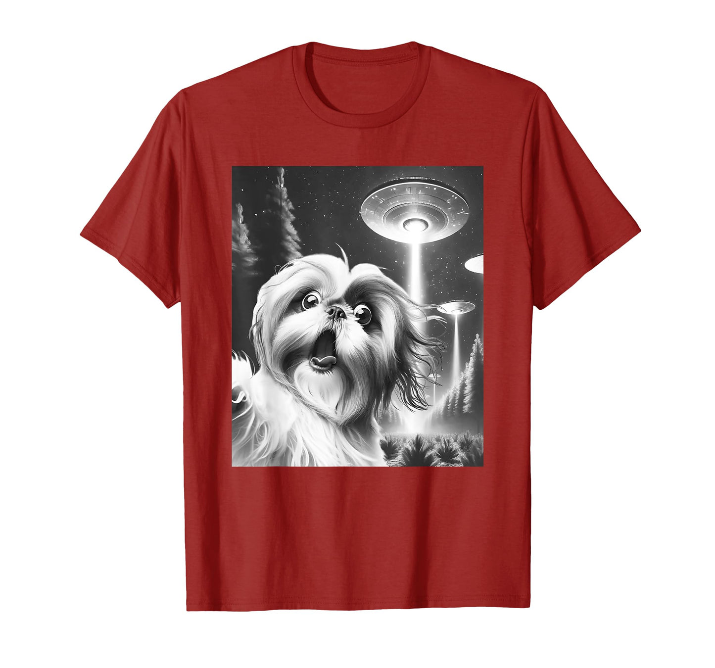 Funny Shih Tzu Alien UFO Taking a Selfie Dog Mom Dad Men Women Girls Kids T-Shirt