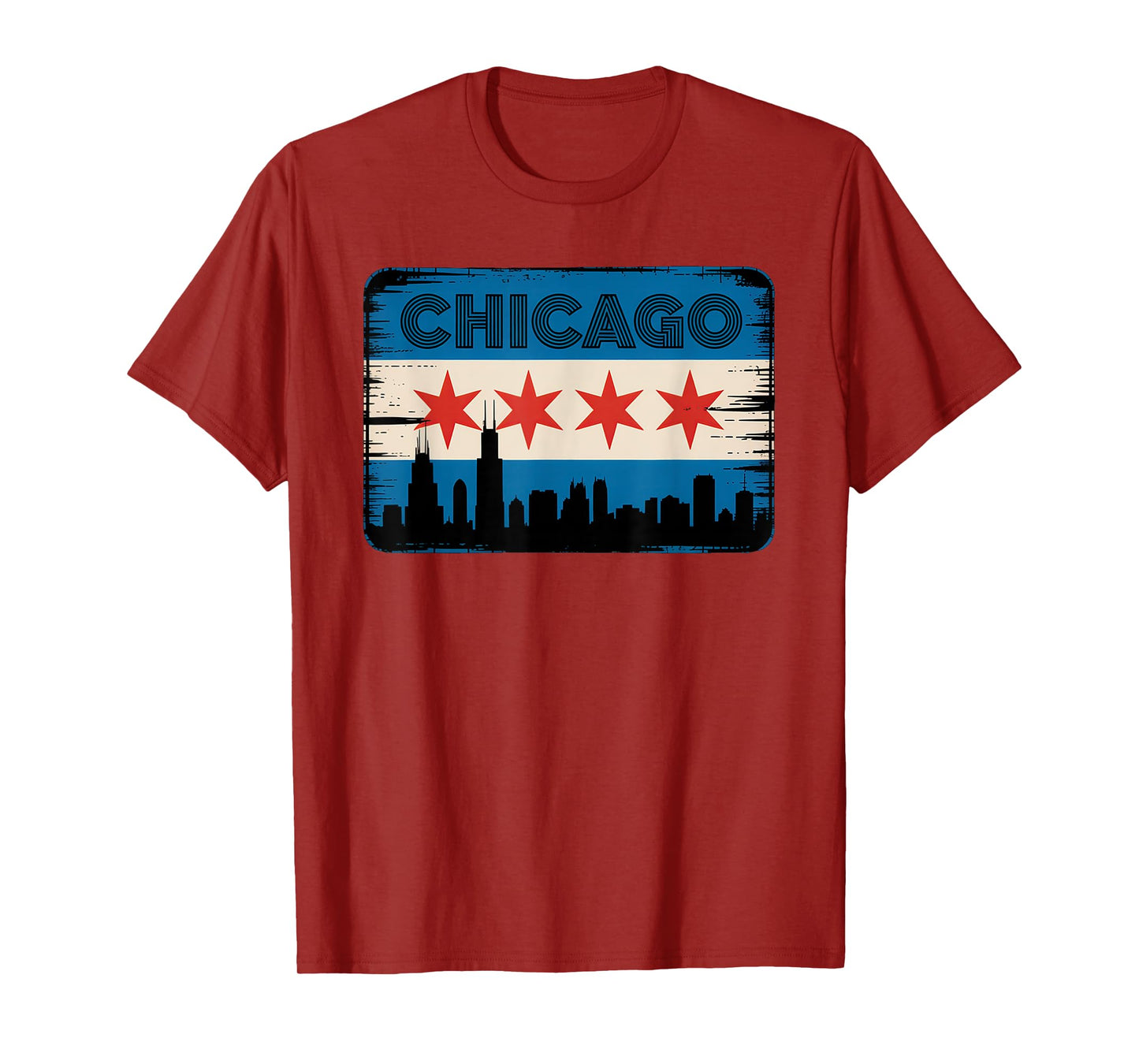 Chicago Skyline Flag Distressed Vintage Design T-Shirt
