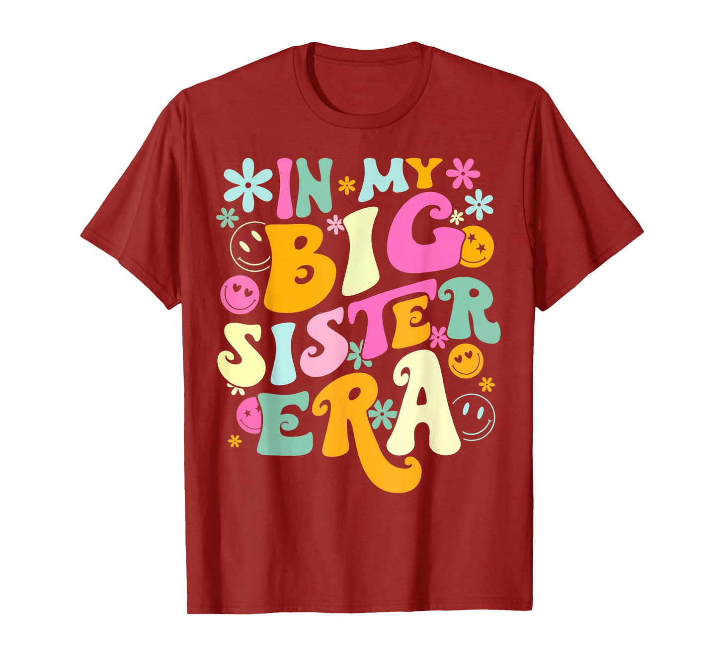 Groovy In My Big Sister Era Birthday Baby Reveal Est 2024 T-Shirt