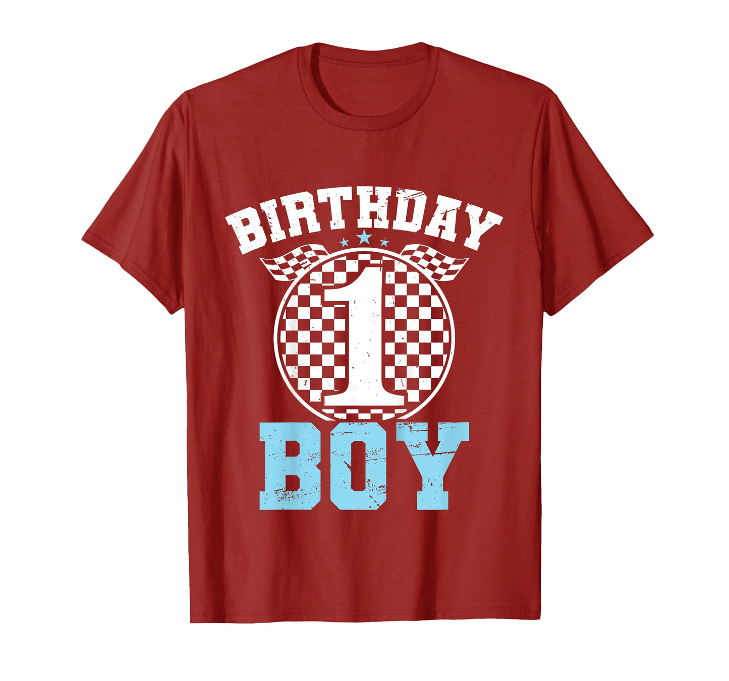 Kids 1st Birthday Boy 1 One Race Car 1st Birthday Racing Car Flag T-Shirt