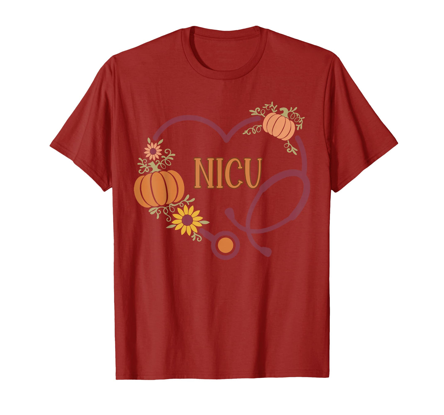 Retro NICU Nurse Stethoscope Heart Pumpkin Fall Thanksgiving T-Shirt