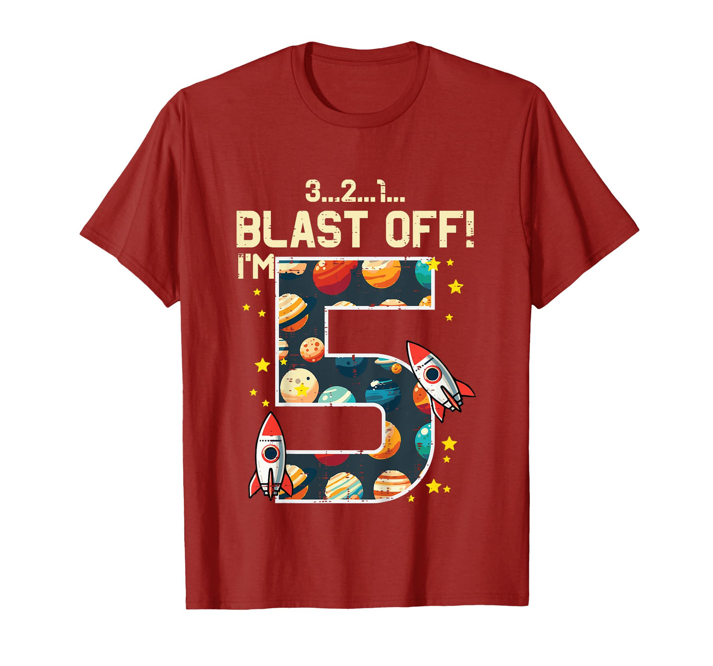 5th Birthday Rocket Space Bday Blast Off Im 5 Boys Girls Kid T-Shirt
