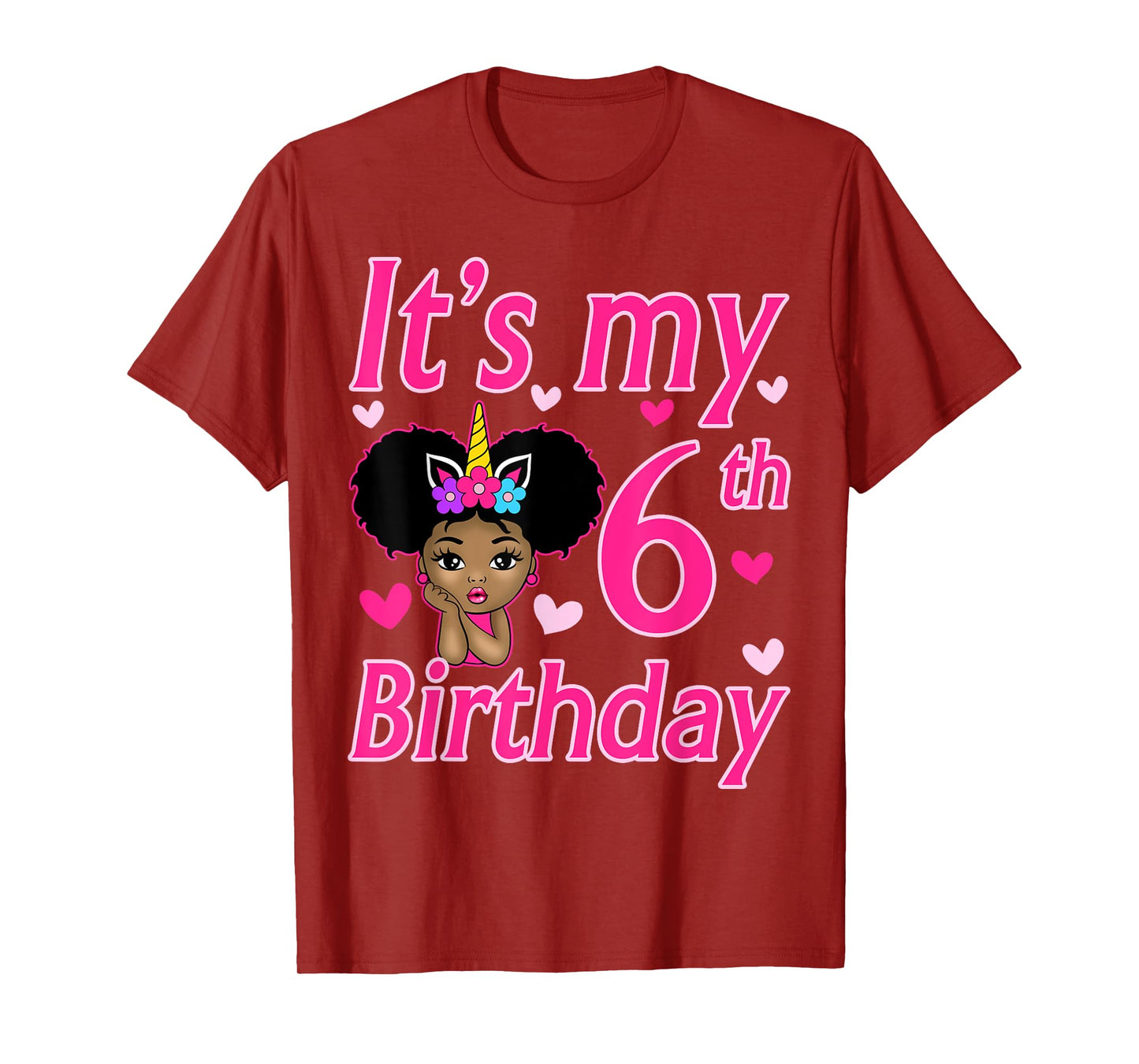 It's My 6th Birthday Girls 6 Years Old Black Girl Birthday T-Shirt