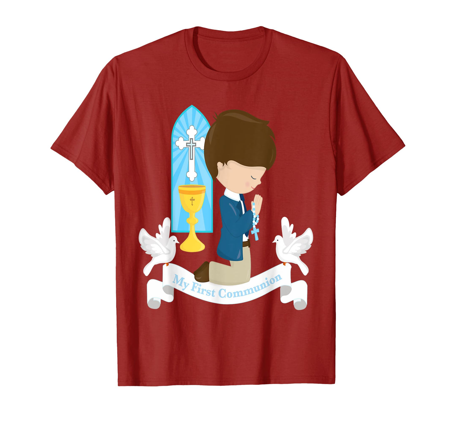 My First Communion Shirt Kids Children Son Boy Brunette T-Shirt