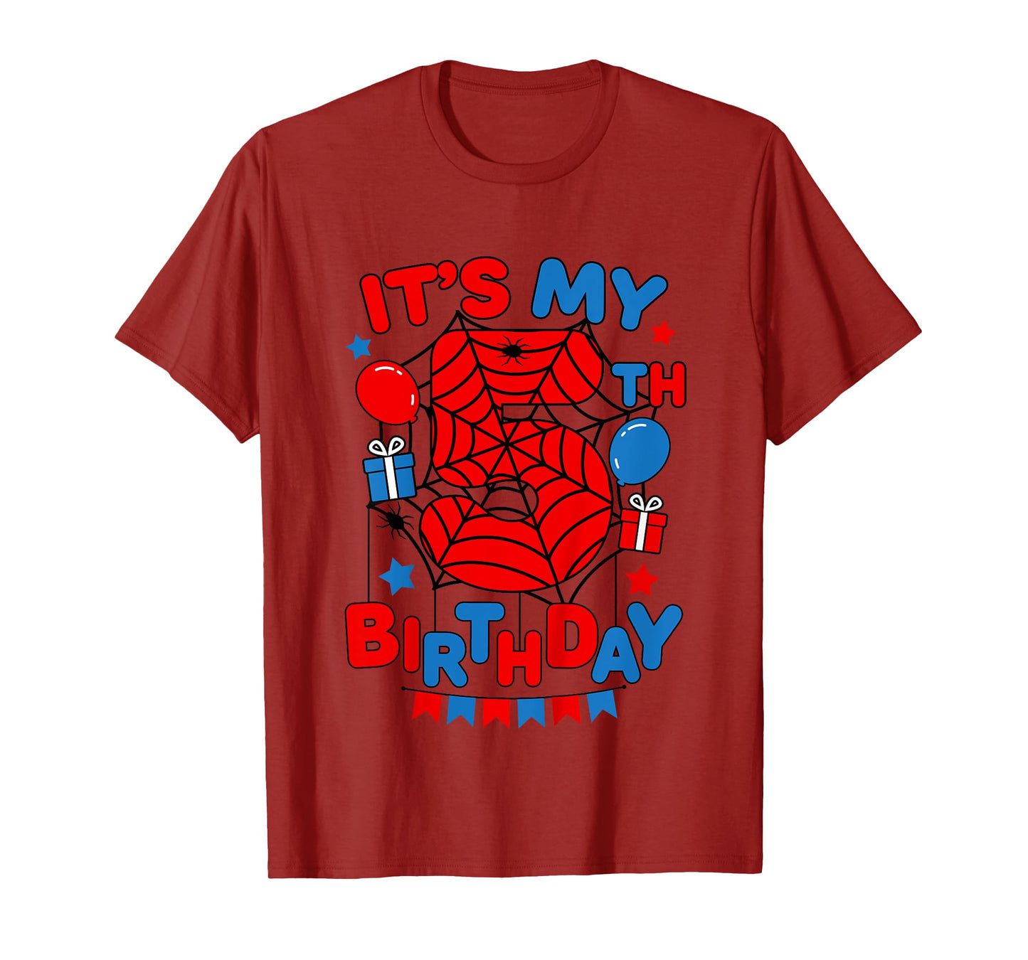 Kids It's My 5th Birthday Spider Theme Party 5 Year Old Boys Kids T-Shirt