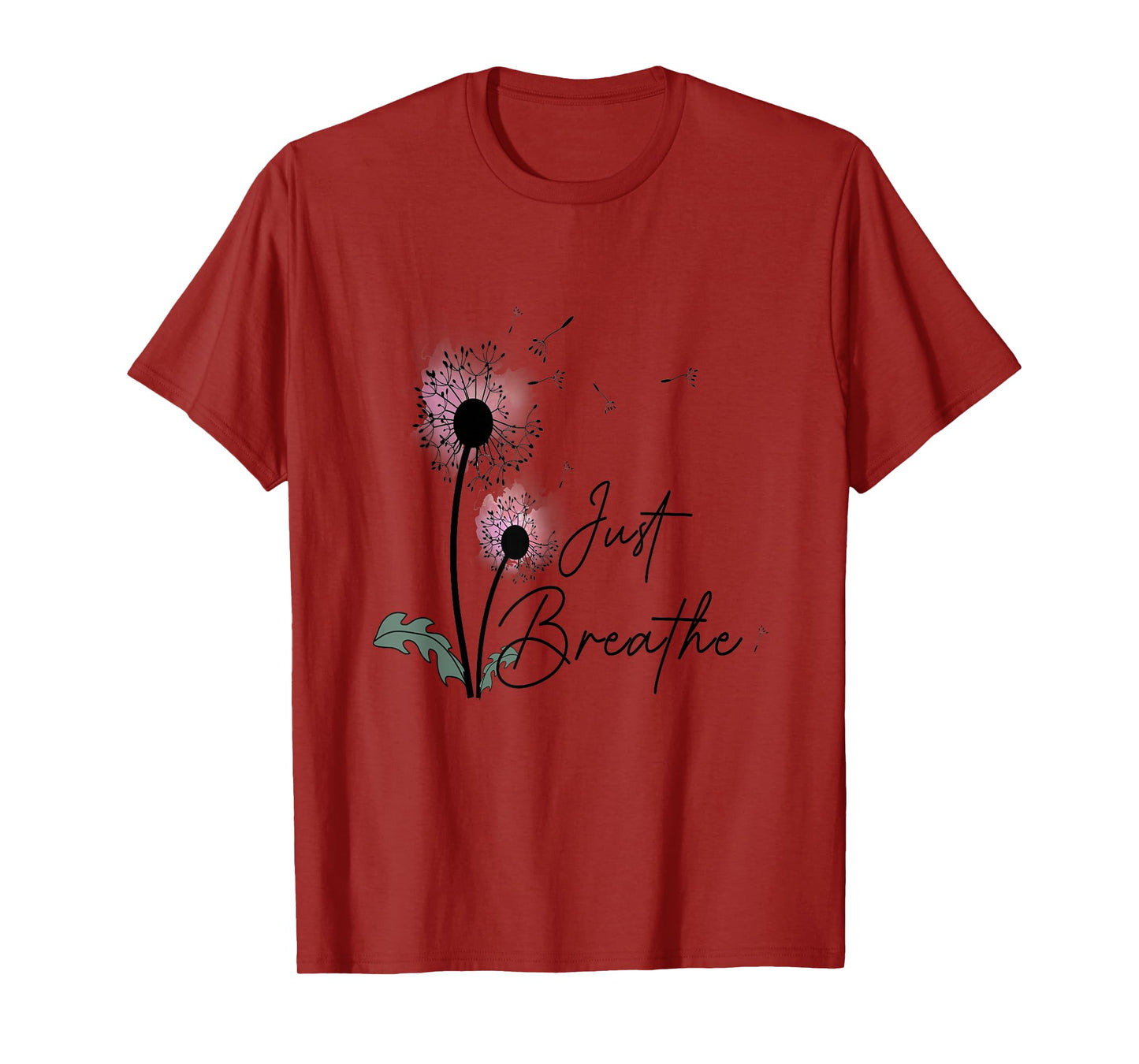 Dandelion Graphic Just Breathe Letter Print Inspirational T-Shirt
