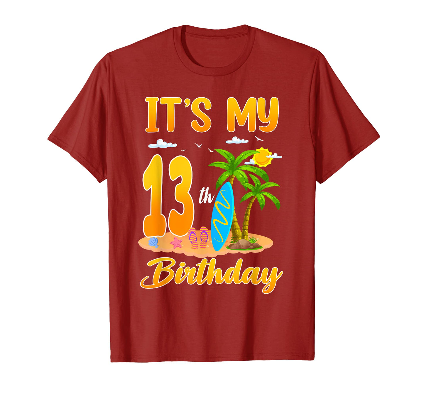It's My 13th Birthday Surfing Beach Theme 13 Year Old T-Shirt