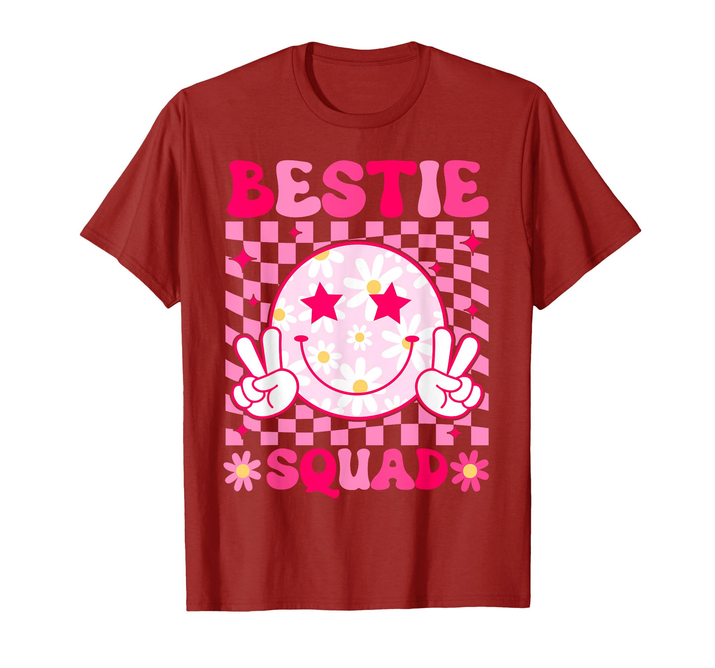 Groovy Bestie Squad Pink Smile Face Bestfriend Matching Bff T-Shirt