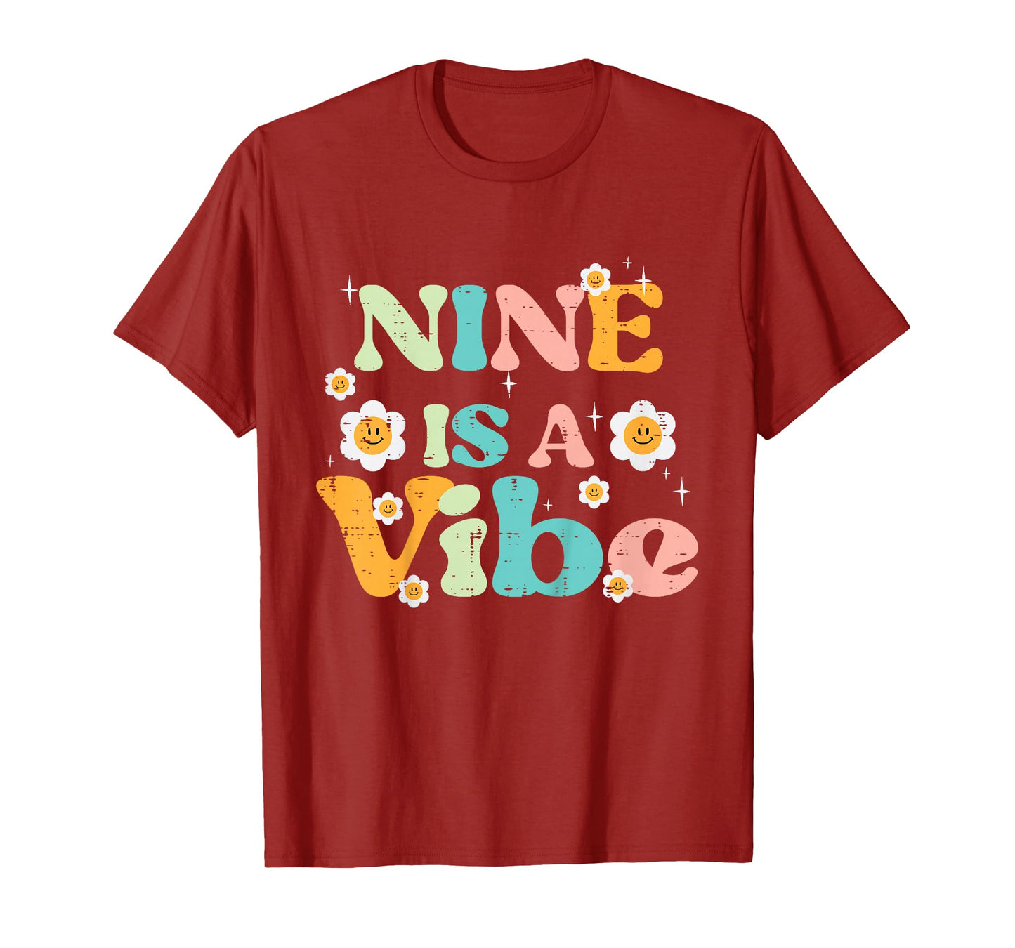 9th Birthday Nine Is A Vibe Retro 9 Bday Groovy Girls Kids T-Shirt