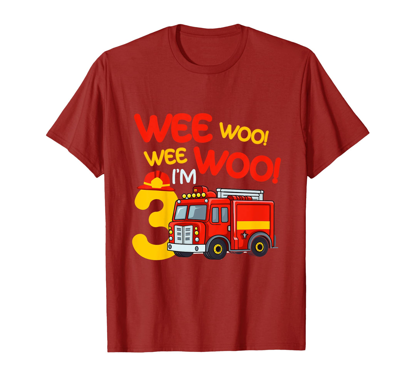 Kids Wee Woo I'm 3 Years Old Firefighter 3rd Birthday Fire Truck T-Shirt