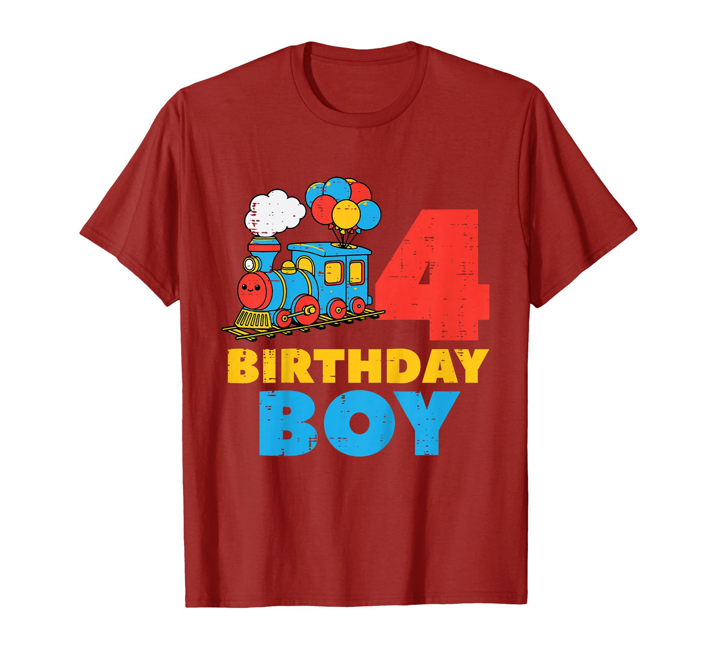 Kids 4th Bday Train Birthday Boy 4 Four Year Old Party Boys Kids T-Shirt