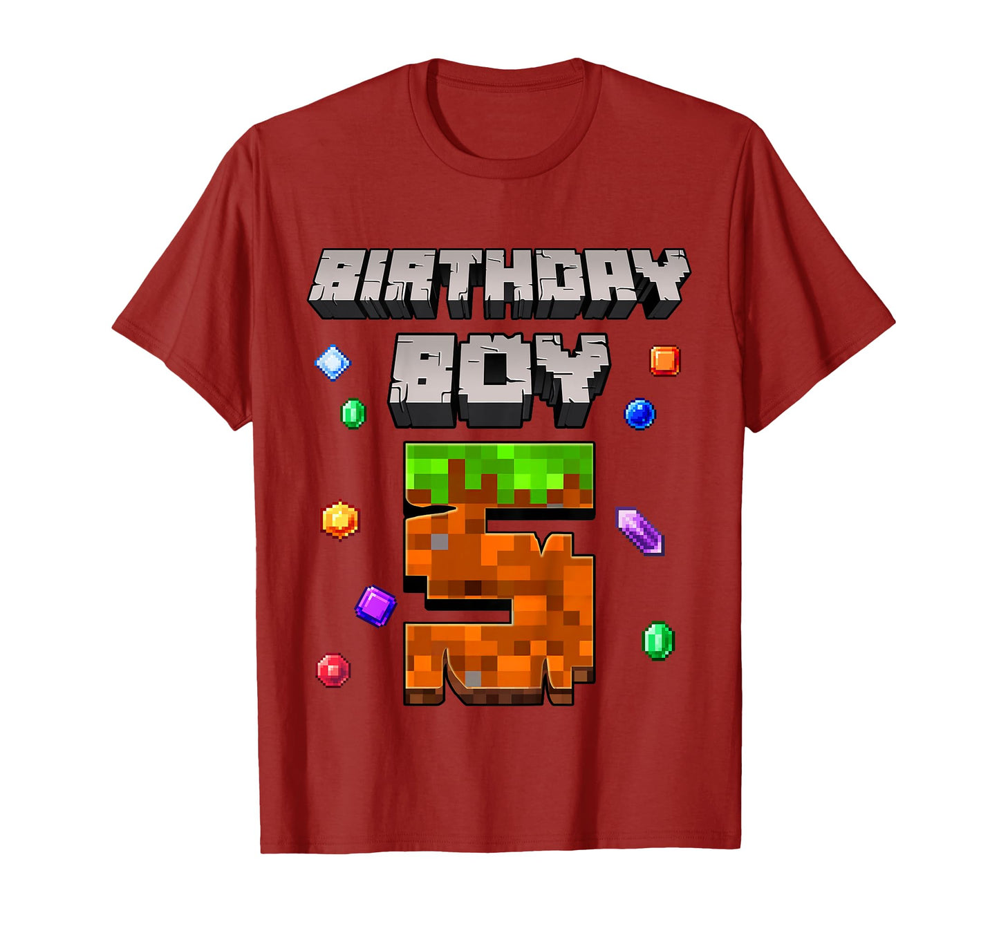 Kids 5th Birthday Boy 5 Video Gamer Pixel Number Five Bday Party T-Shirt