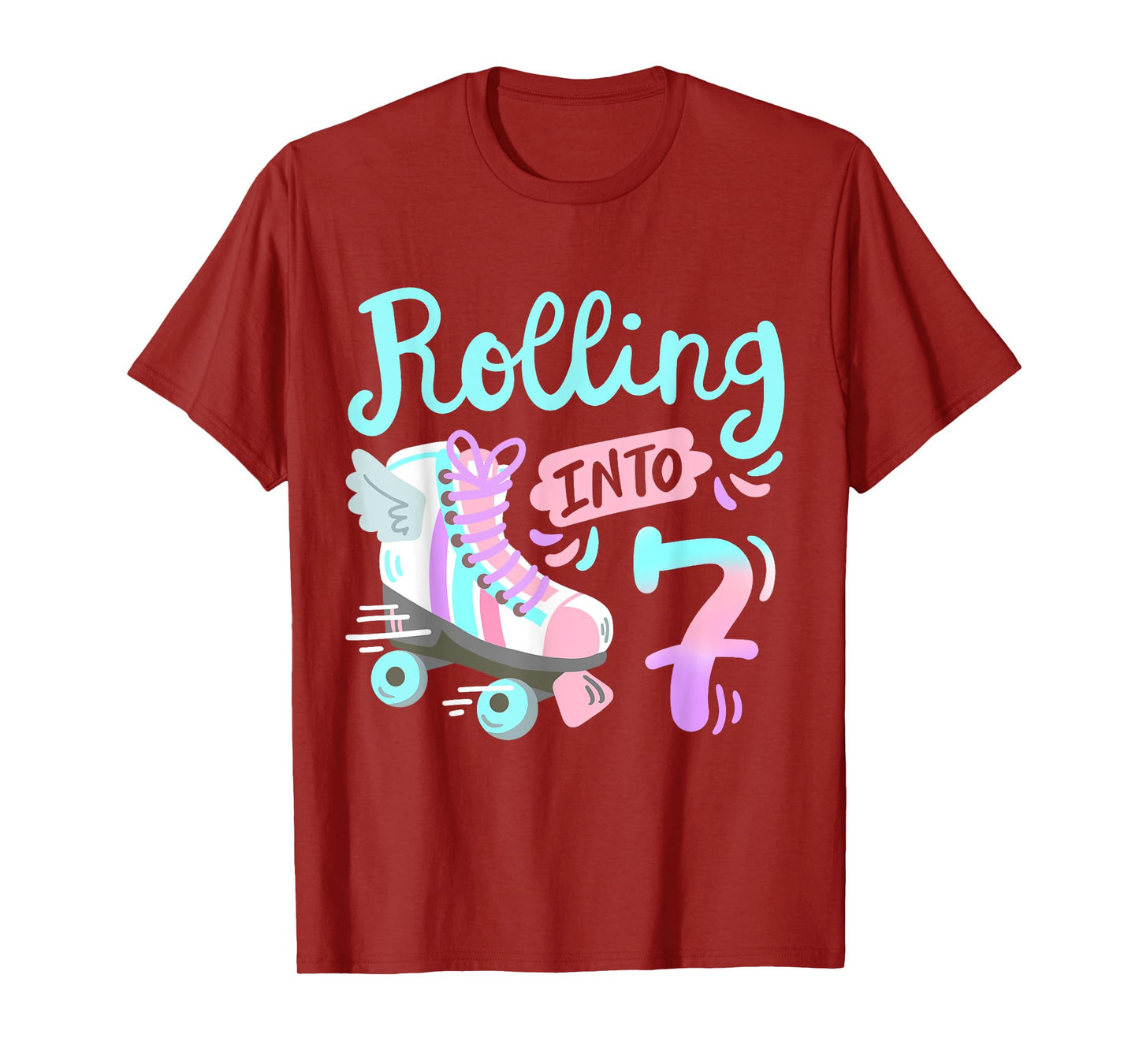 Rolling Into 7 Roller Skates Skater Girl 7th Birthday Party T-Shirt