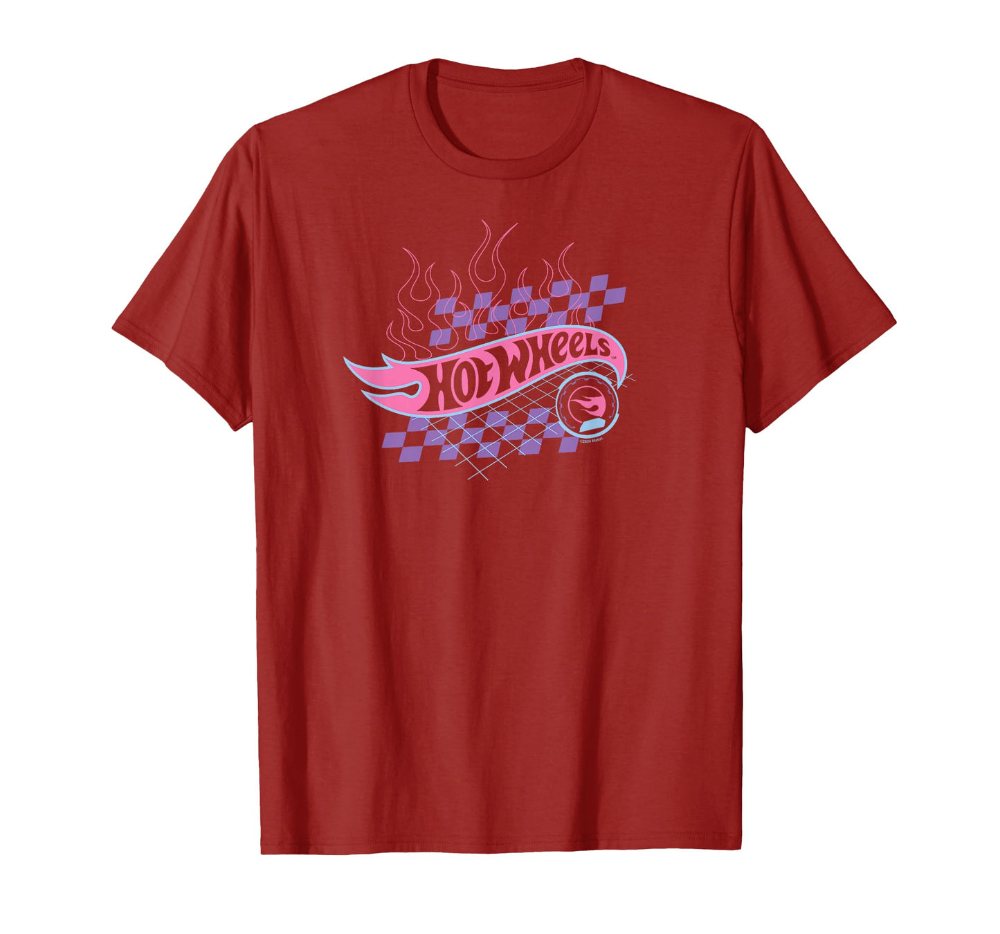 Hot Wheels - Flaming Logo With Checkered Background T-Shirt