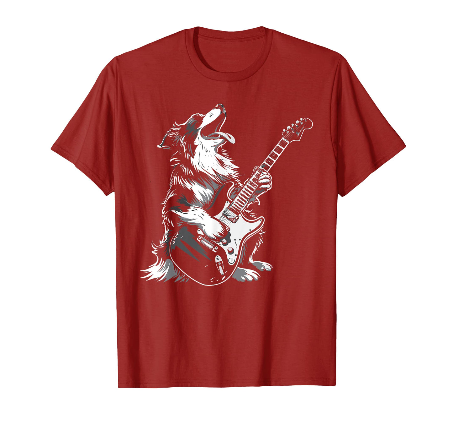 Dog Guitarist Guitar - Australian Shepherd Dad Mom T-Shirt
