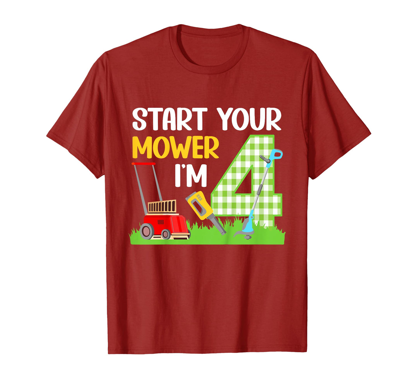 Kids 4th Lawn Mower Birthday Party Four Year Old Boy Lawn Mowing T-Shirt