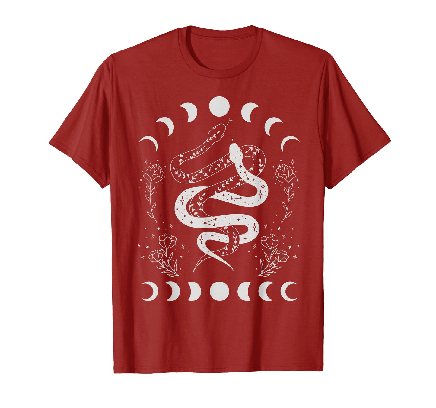 Snake And Moon Phases Celestial Floral Witchy Halloween T-Shirt