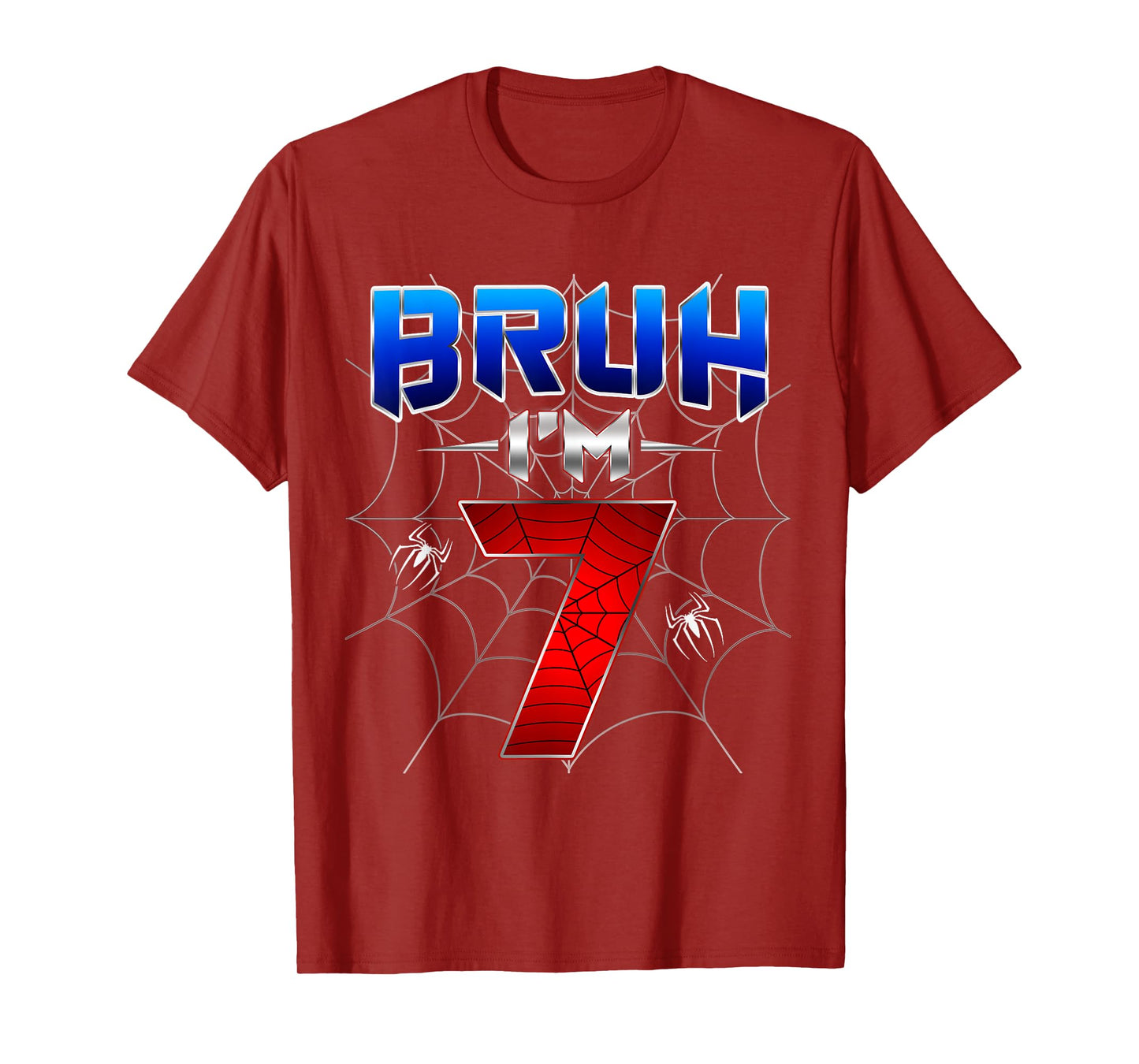 Bruh I'm 7 Year Old Birthday Spider Web Kid Boy 7th Birthday T-Shirt