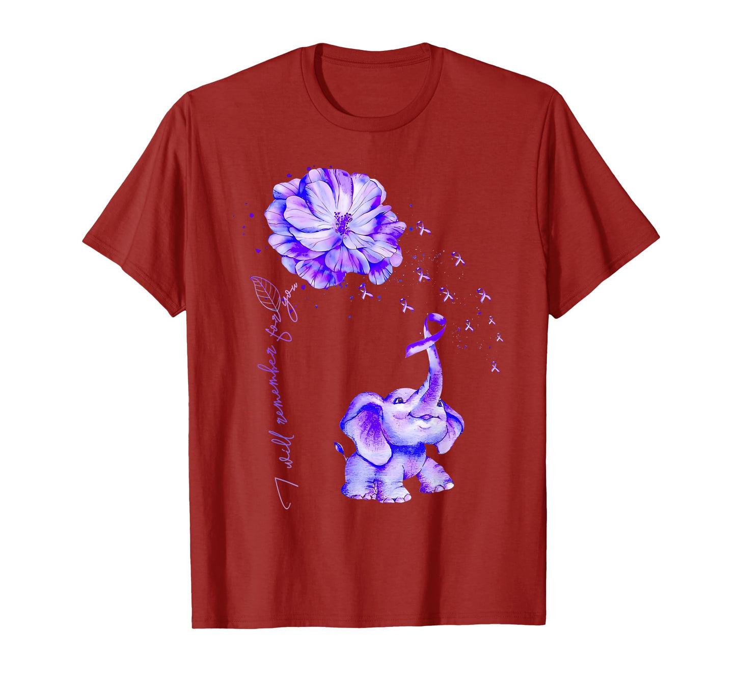 I'll Remember For You Purple Elephant Alzheimer's Awareness T-Shirt