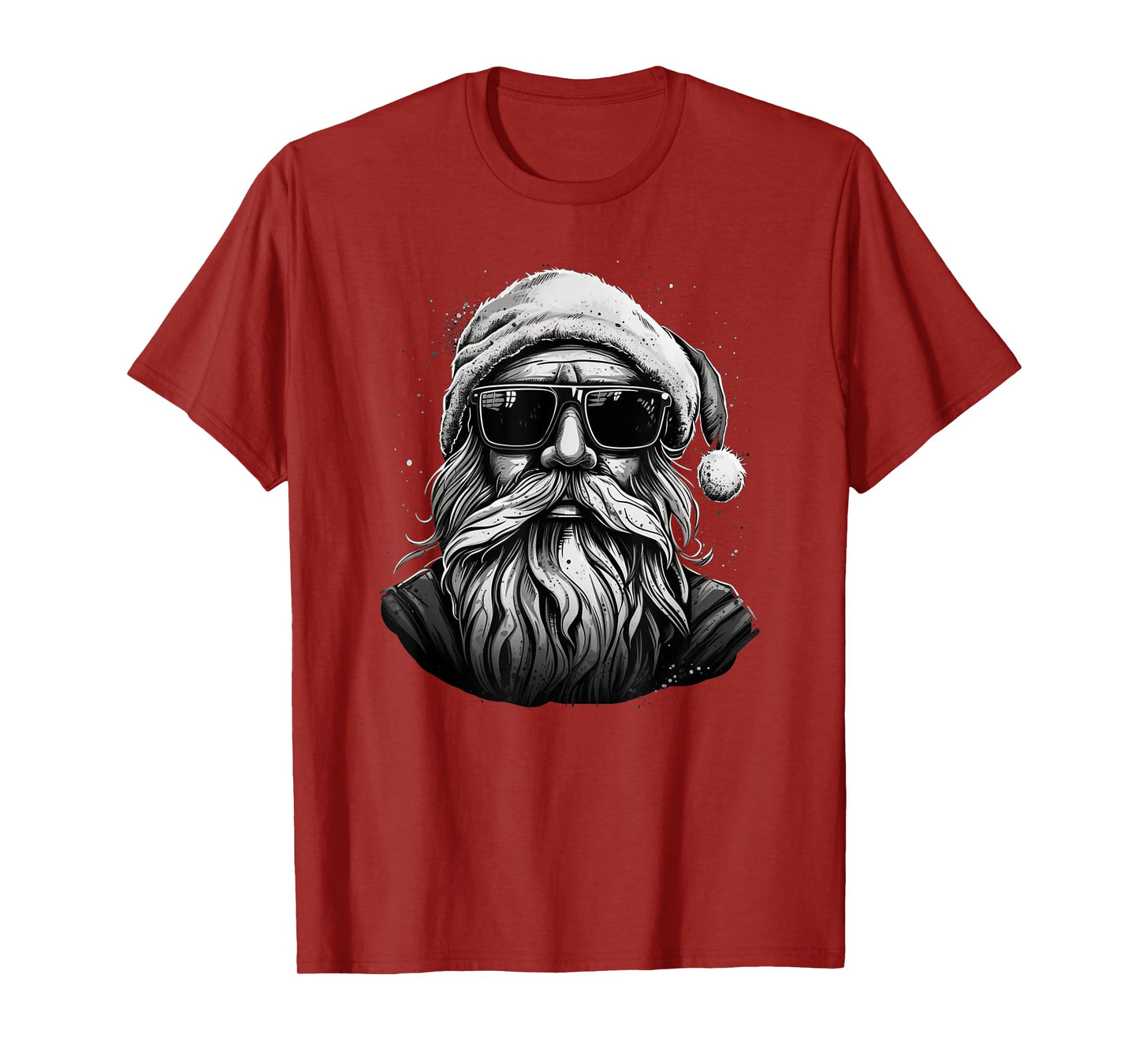 Funny cool Santa Face Hipster With Beard & Glasses Christmas T-Shirt