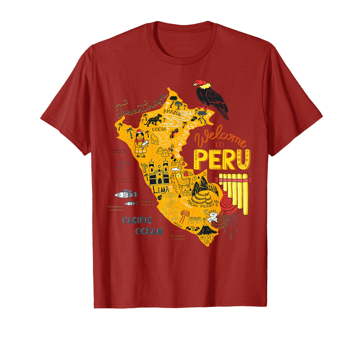 Travel Peru Map Lima Machu Picchu Cusco Family Vacation Tee T-Shirt
