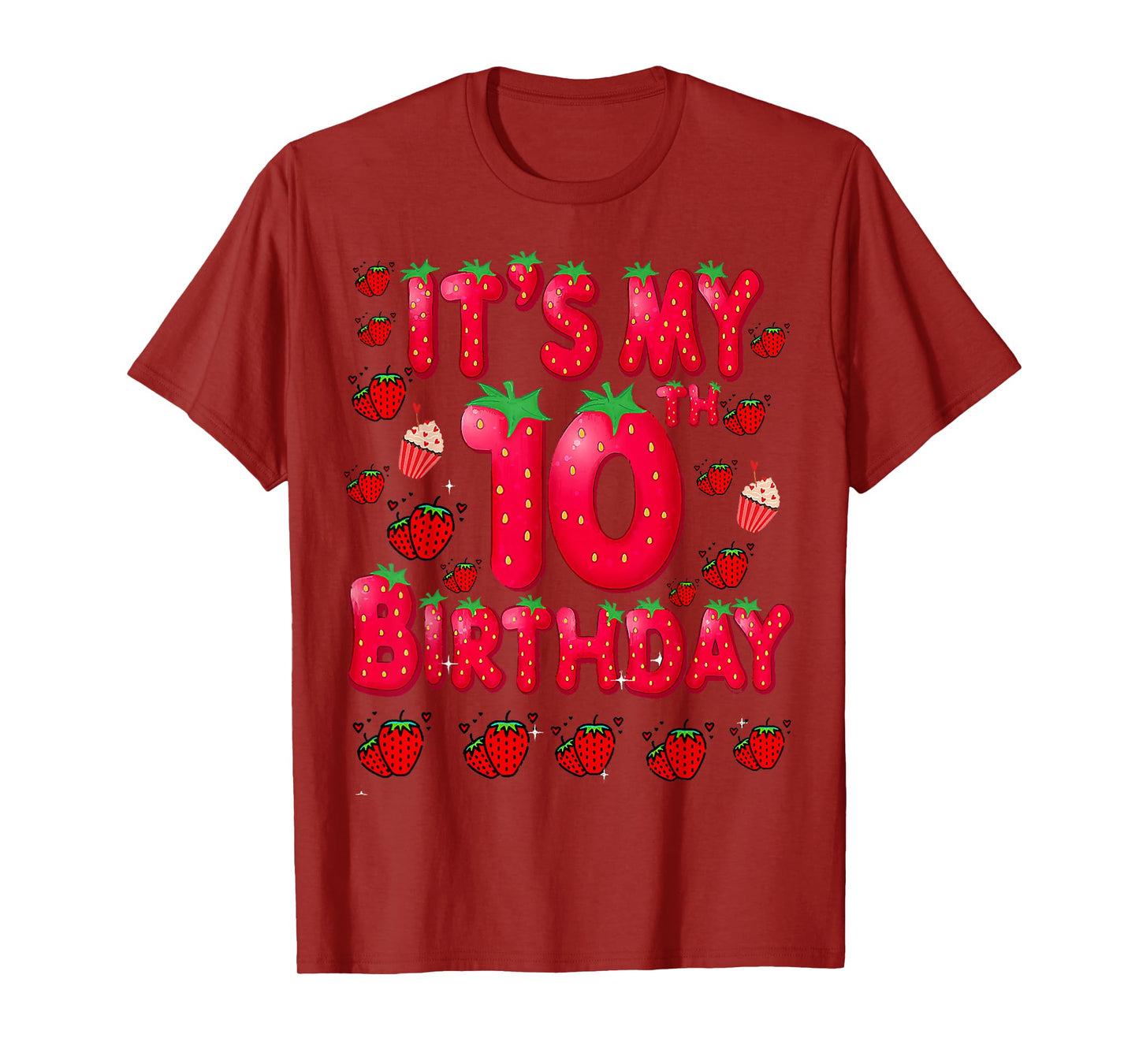Kids 10 Year Old Strawberry Birthday Girl Sweet Fruit 10th T-Shirt