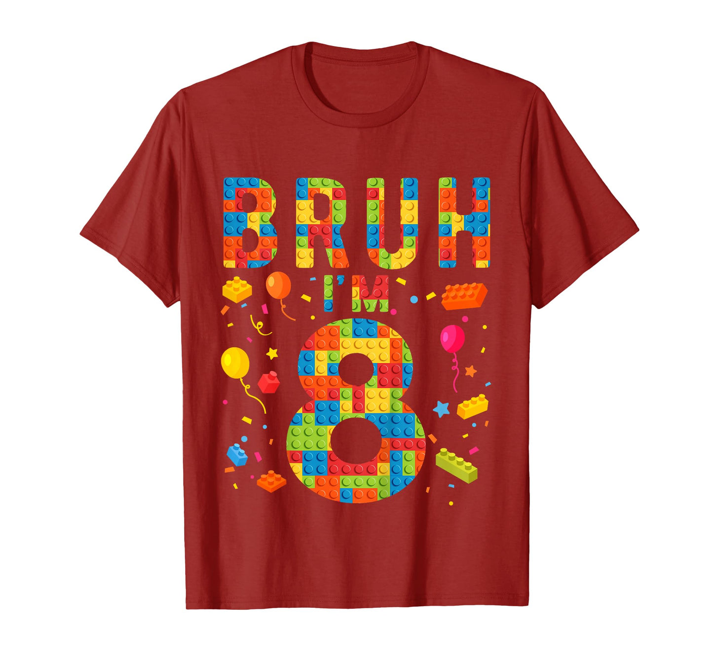 Kids 8 Year Old Building Blocks Bruh 8th Birthday Boy T-Shirt