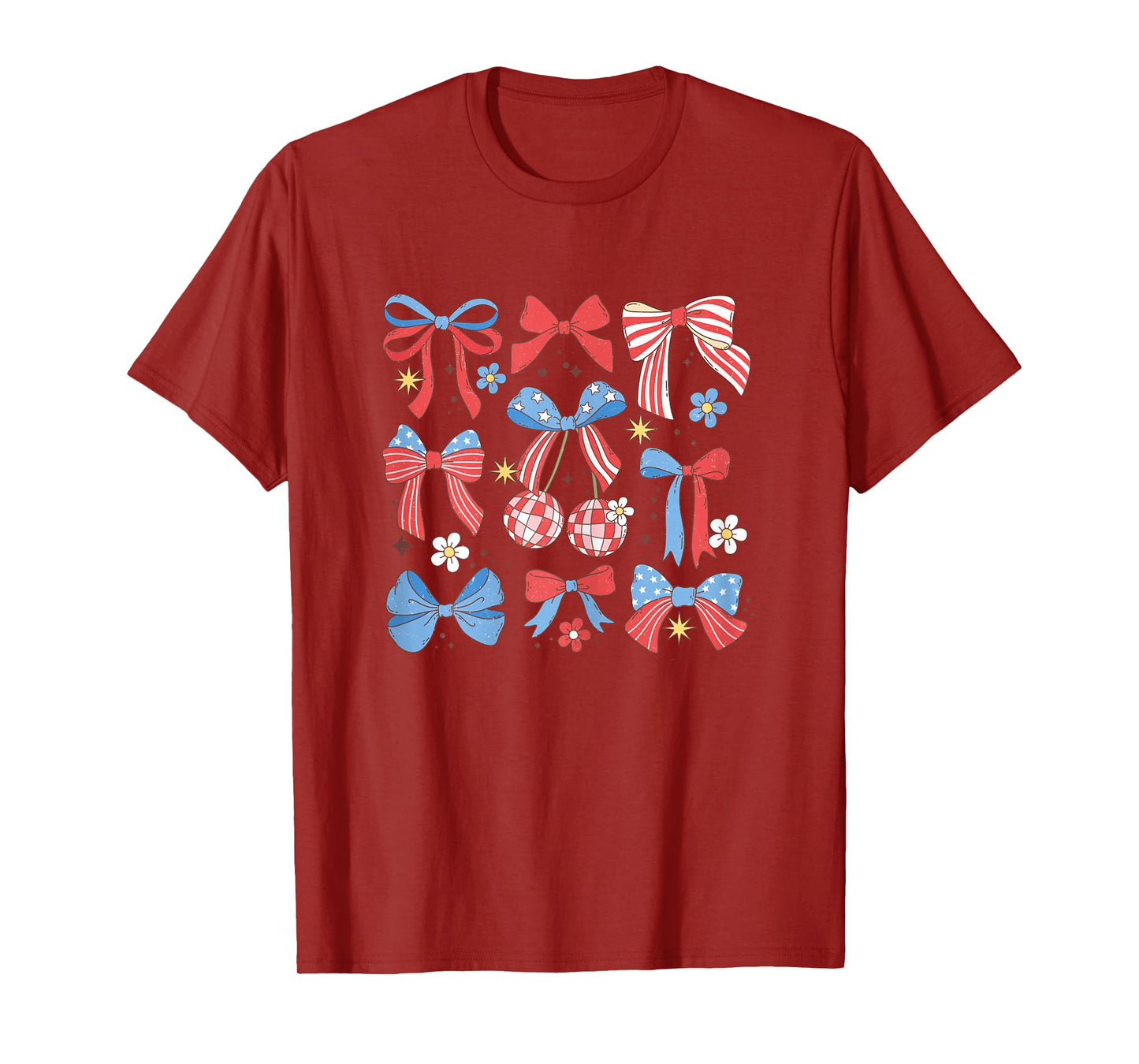 Coquette Red White & Blue Patriotic Bows Retro July 4th T-Shirt
