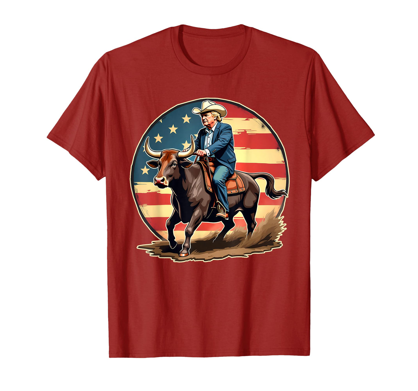 Trump Bull Rider Tee American Flag USA Riding Rodeo Cowboy T-Shirt