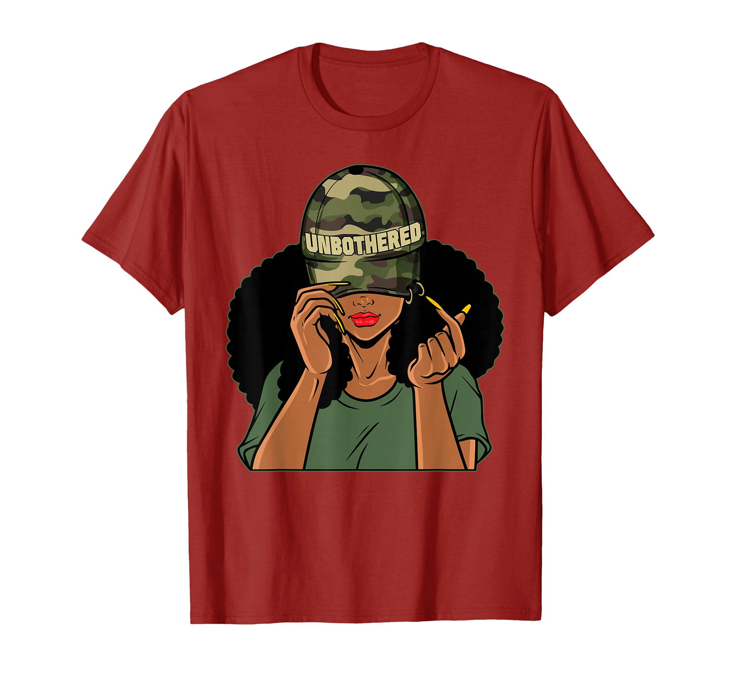 Unbothered Black Girl Camoflauge Afro Woman Black Queen T-Shirt