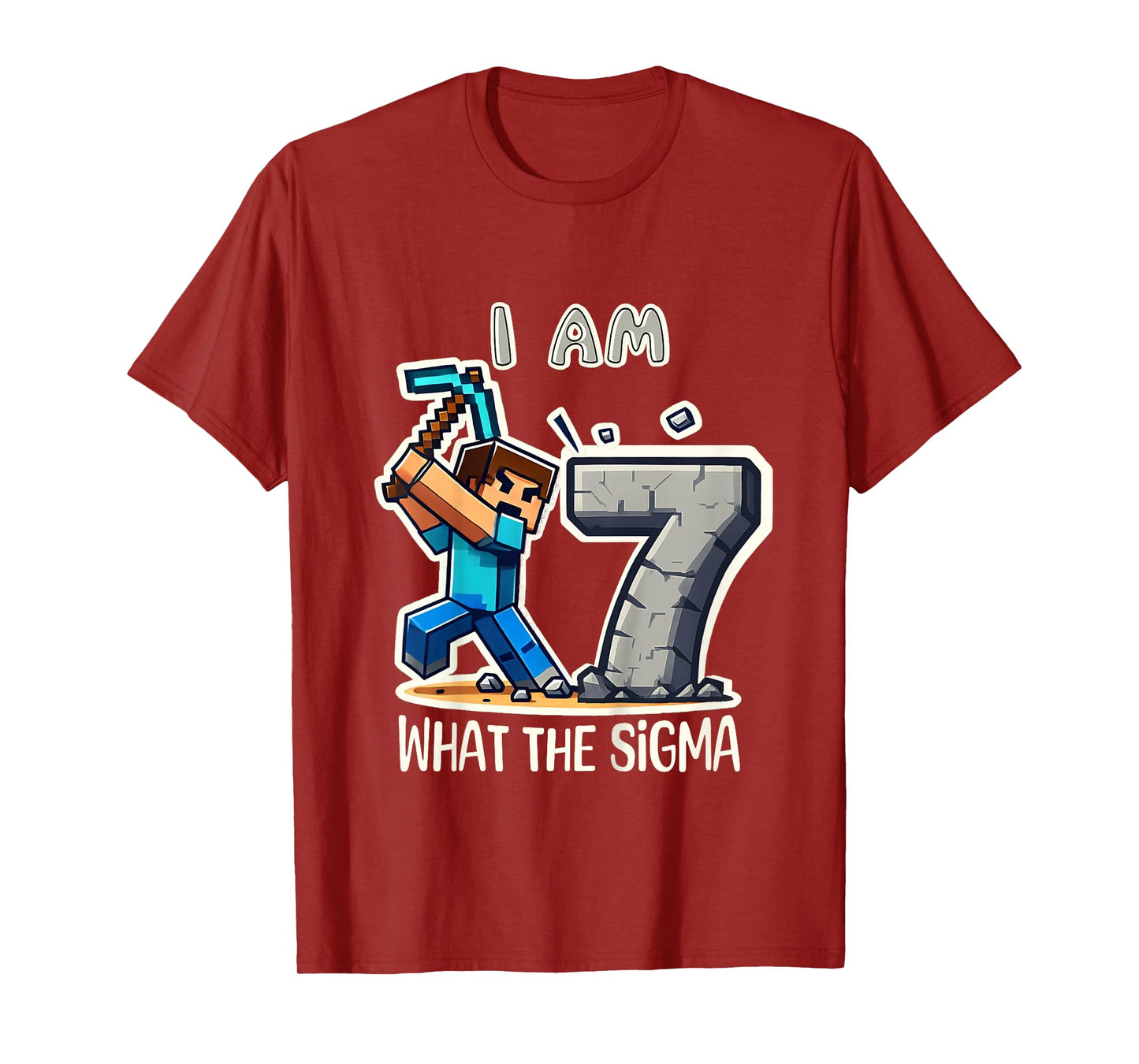 Kids 7 Years Old Sigma Pixel Art Mining Gamer Birthday T-Shirt