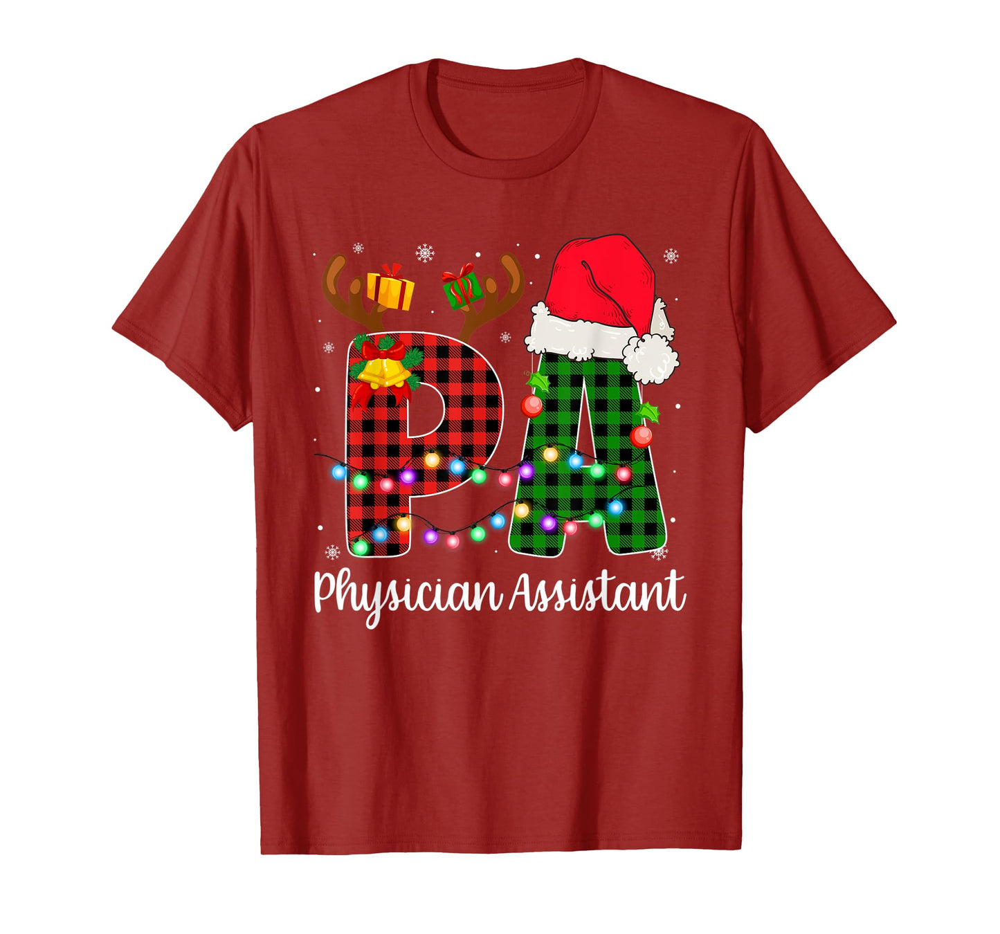 Physician Assistant Christmas Lights Red Plaid PA Nurse CNA T-Shirt